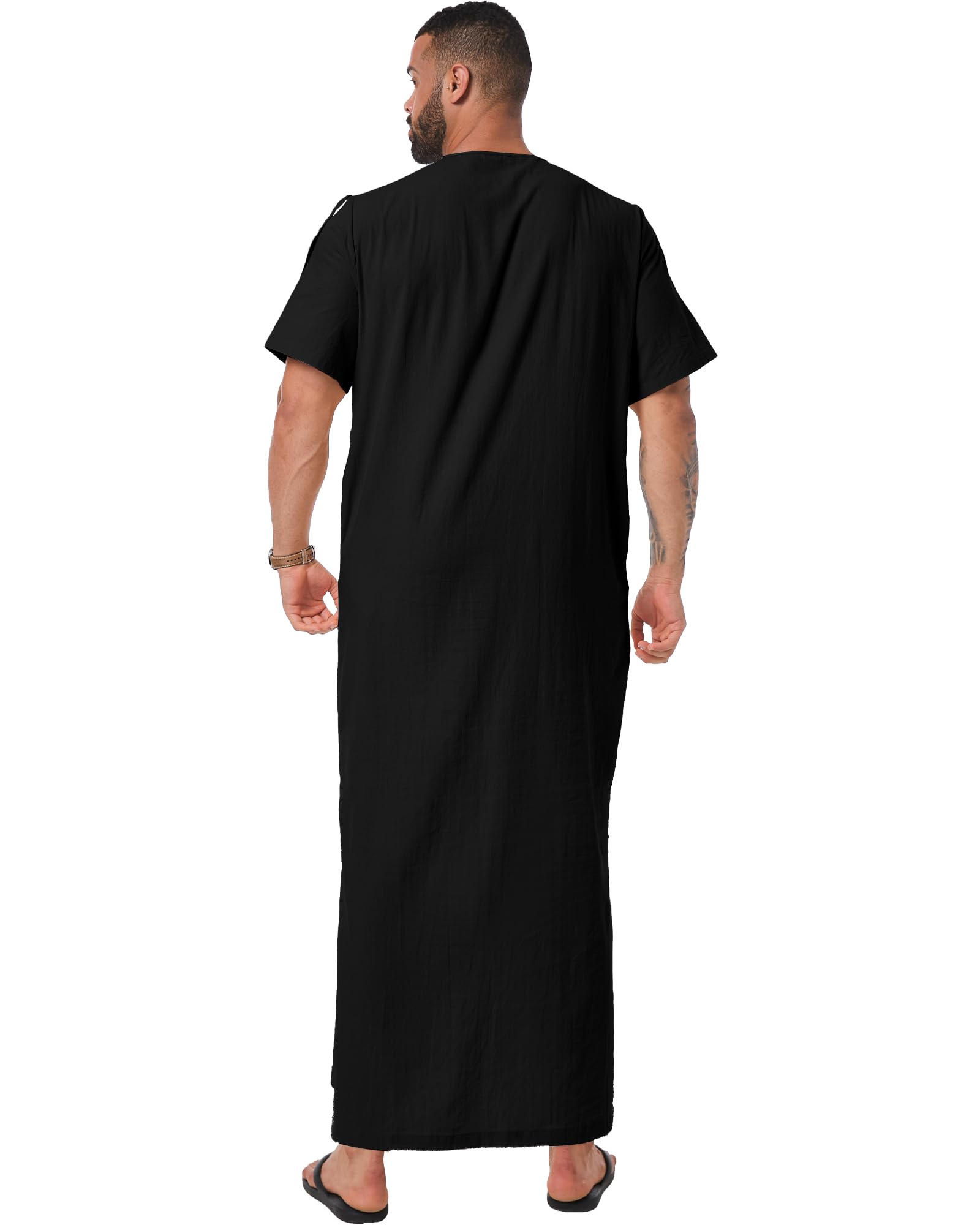 YAOHUOLE Men's Islamic Thobe - Short Sleeve Arabic Robe with Pocket - Traditional Muslim Clothing for Prayer, Eid & Daily Wear
