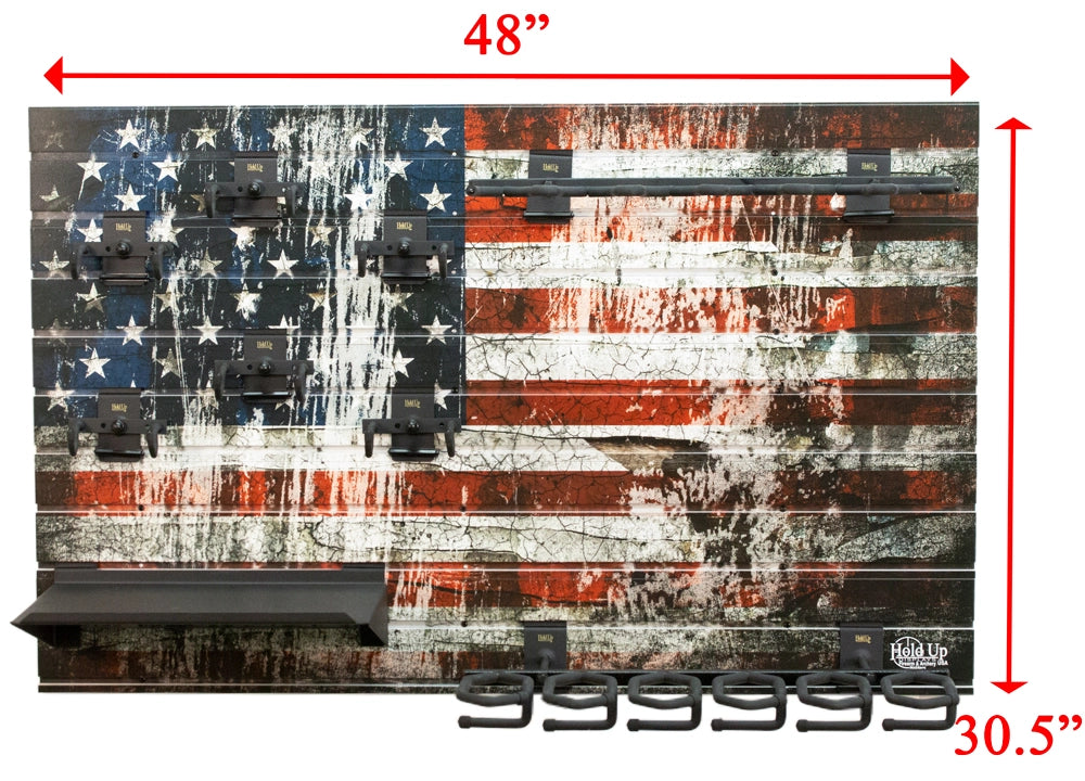 American Flag Gun Wall Display Bundle - Holds 6 Rifles & 6 Pistols (HD93 F) - Perfect for Home Armory, Gun Range & Patriotic Decor
