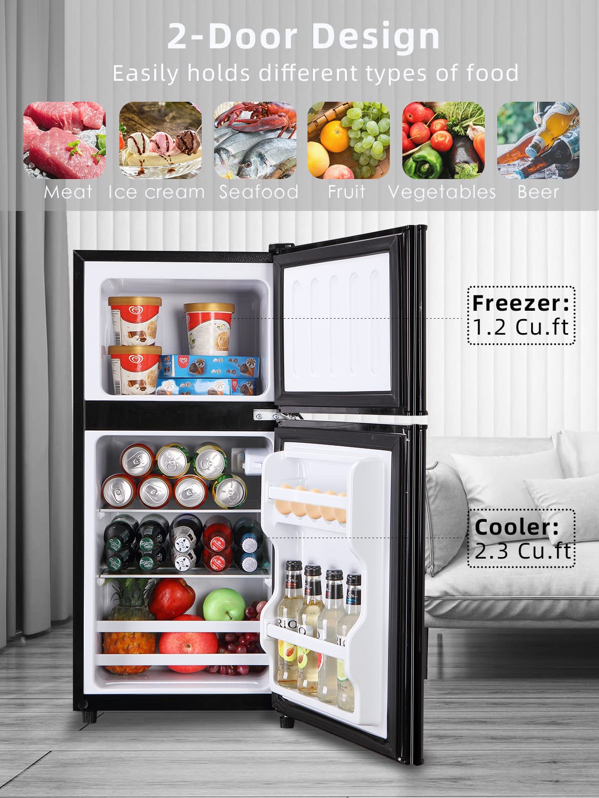 3.5 Cu.ft Retro Mini Fridge with Freezer - Compact Refrigerator for Home, Office, Dorm, RV | Adjustable Thermostat, 2-Door Design, Black | Perfect for Small Spaces, Beverage Storage & Snack Organization
