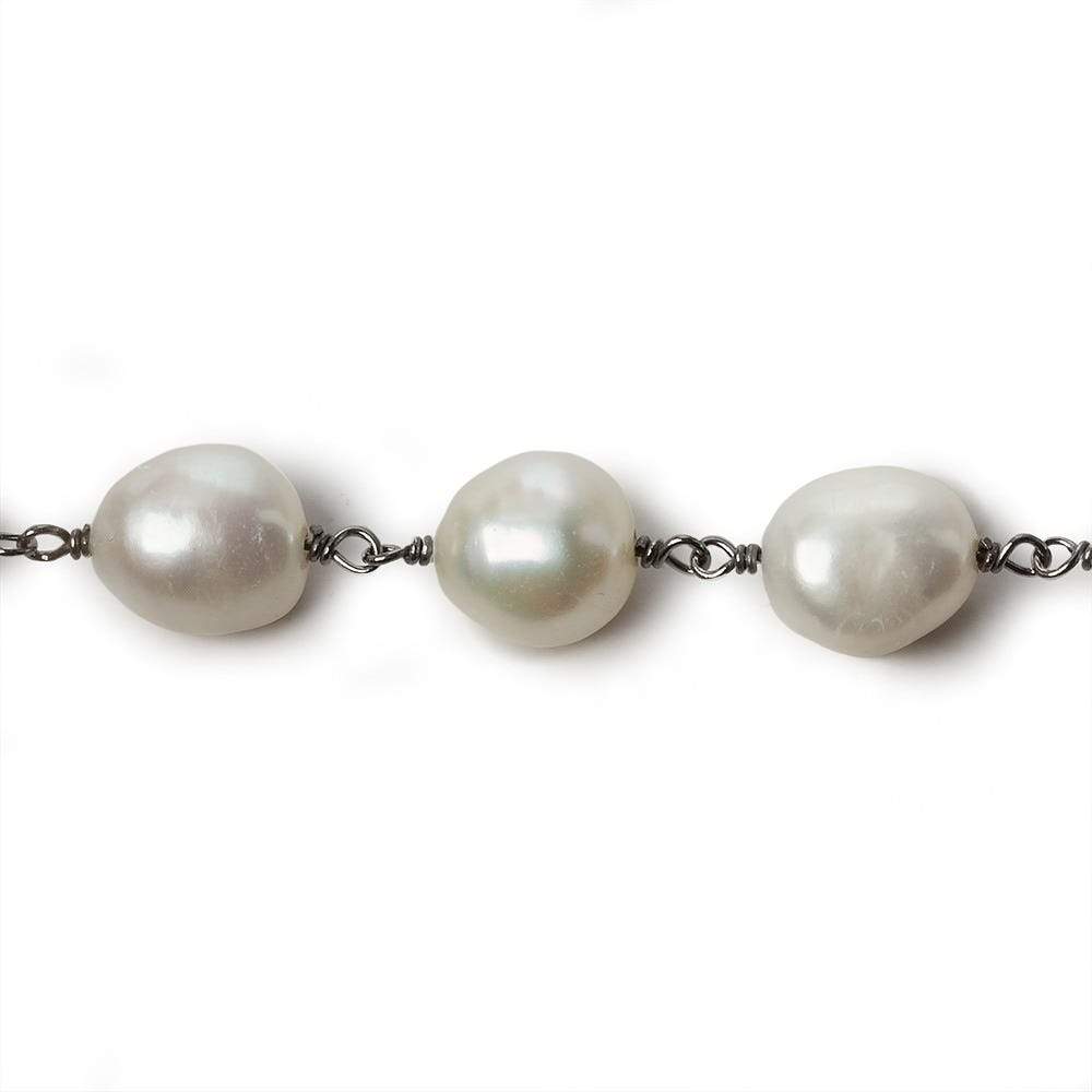 11x9mm Off White Baroque Pearl Black Gold .925 Silver Chain by the Foot - 18 Pieces for Jewelry Making, DIY Crafts, and Fashion Accessories