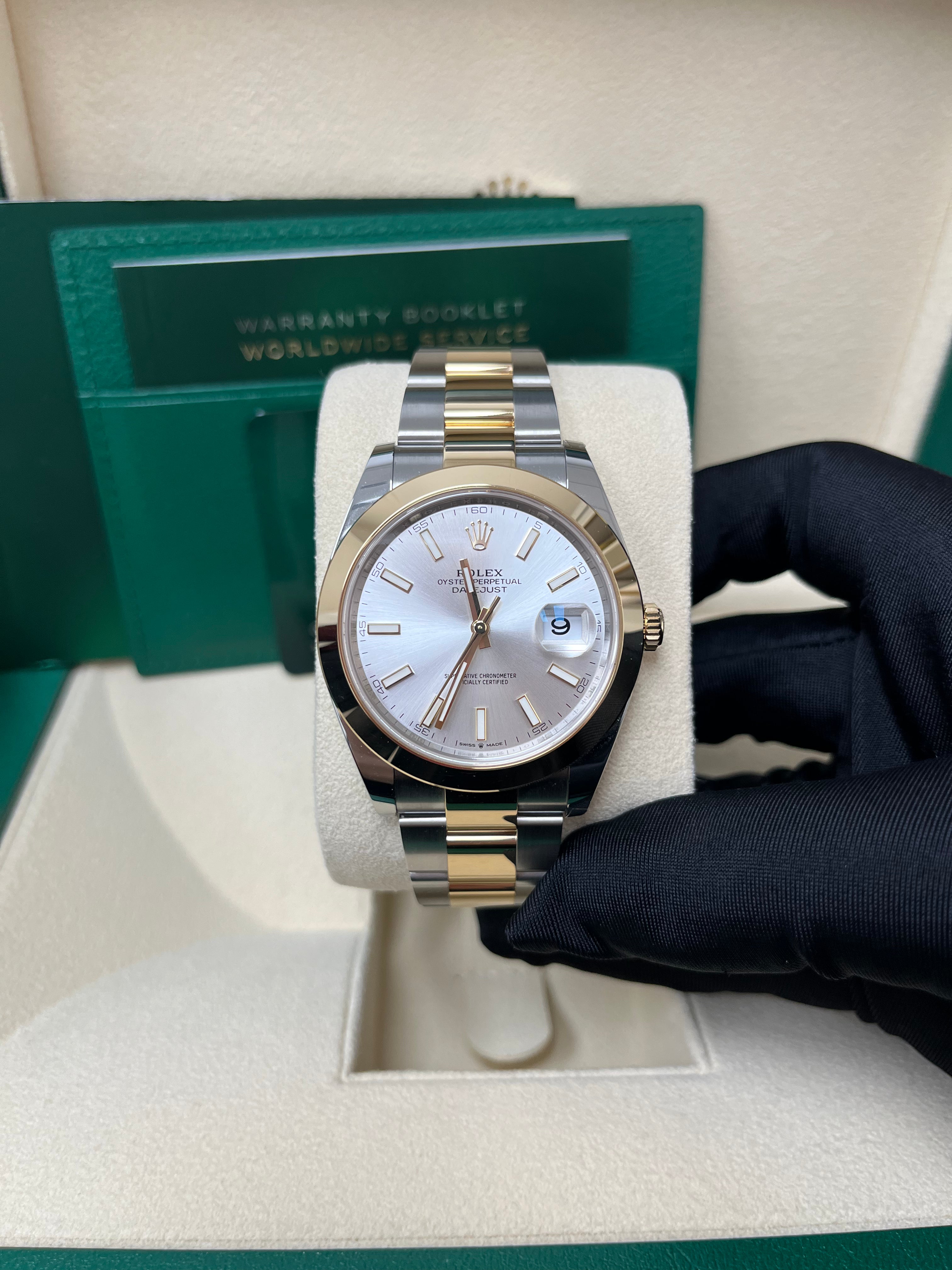 Rolex Datejust 41 Two Tone Yellow Gold & Oystersteel Watch with Silver Index Dial (Ref# 126303) - Luxury Dress Watch for Men, Perfect for Business, Formal Events & Special Occasions