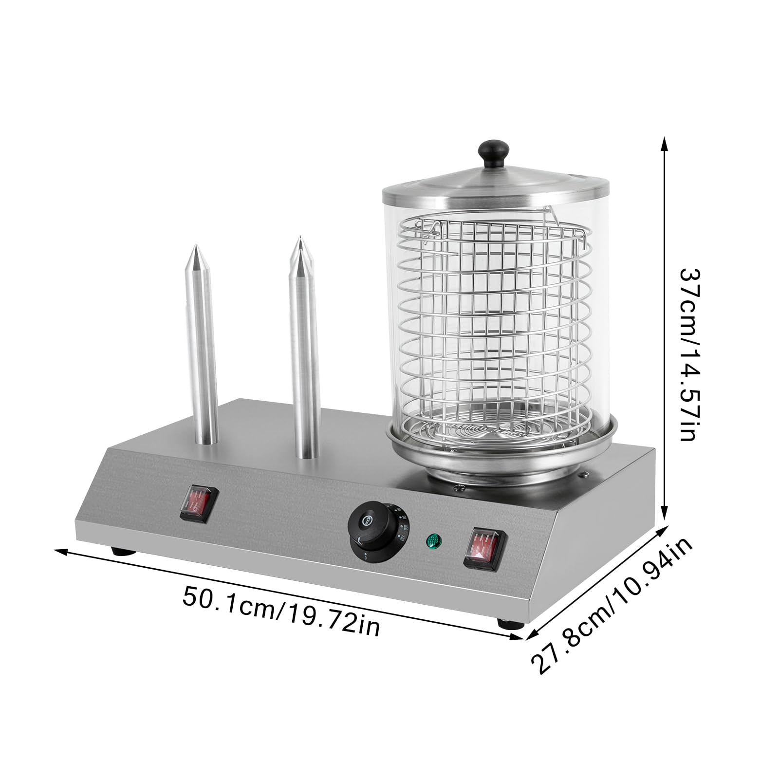 Professional 110V 458W Electric Hot Dog Steamer with 3 Aluminum Tubes & Bun Warmer - Commercial Hot Dog Machine for Restaurants, Food Trucks, and Snack Bars - Perfect for Fast Food Service, Concession Stands, and Catering Events