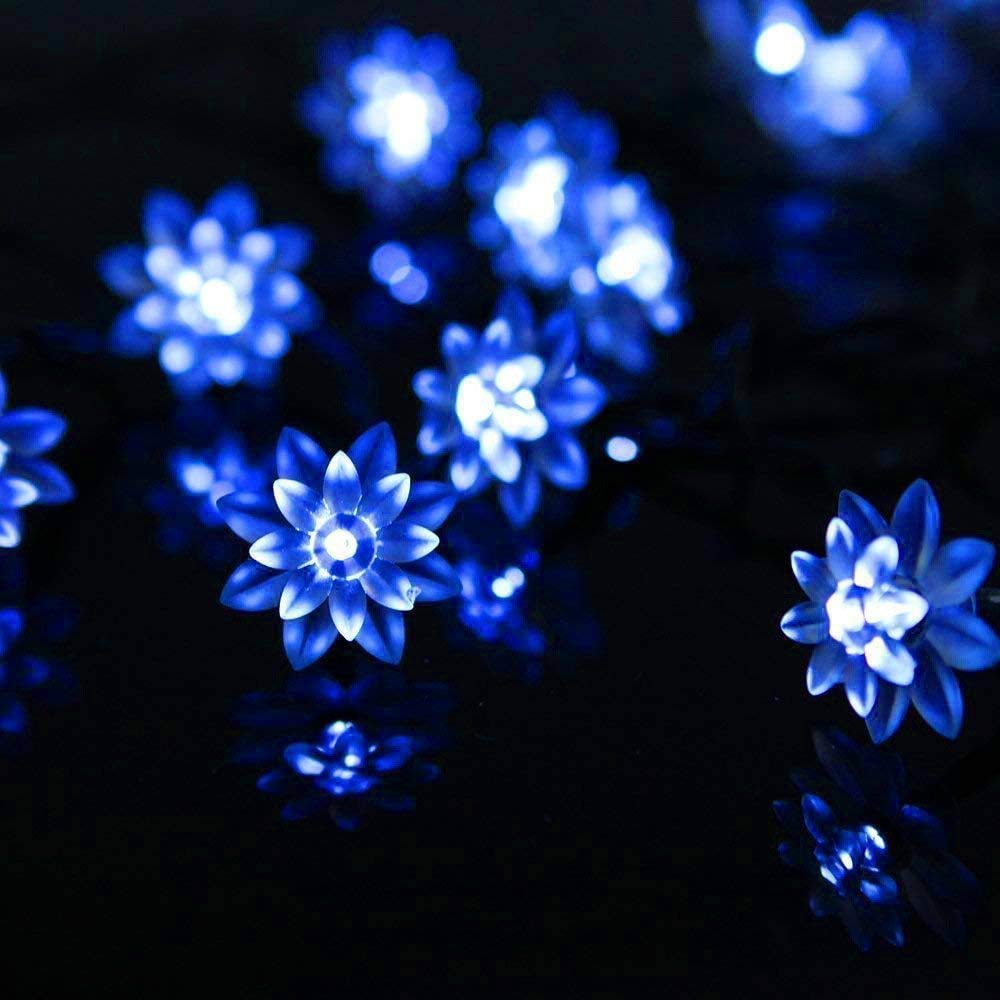 Solar Powered Outdoor String Lights - 50 LED Waterproof Lotus Flower Fairy Lights, 21ft for Garden, Patio, Wedding & Christmas Decor (Blue) | Perfect for Backyard, Party, Holiday & Home Decoration