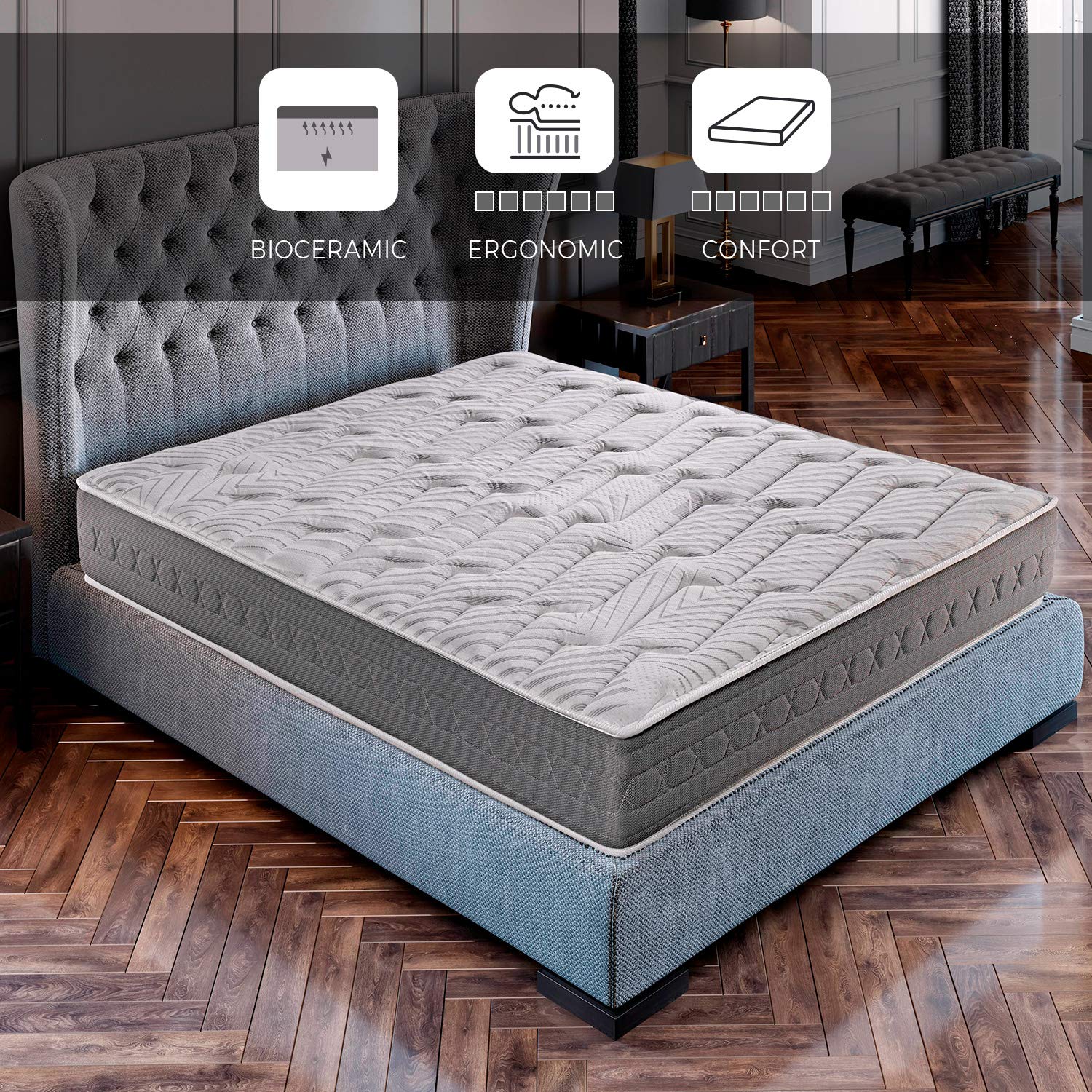 Royal Sleep Carbon Thread & Bioceramic Memory Foam Mattress - 135x190cm, High Firmness, Premium Quality, Anti-Stress & Regenerative Effect, 25cm Height - Ceramic Plus Mattress for Back Pain Relief & Deep Sleep - Perfect for Master Bedroom, Guest Room, or Apartment