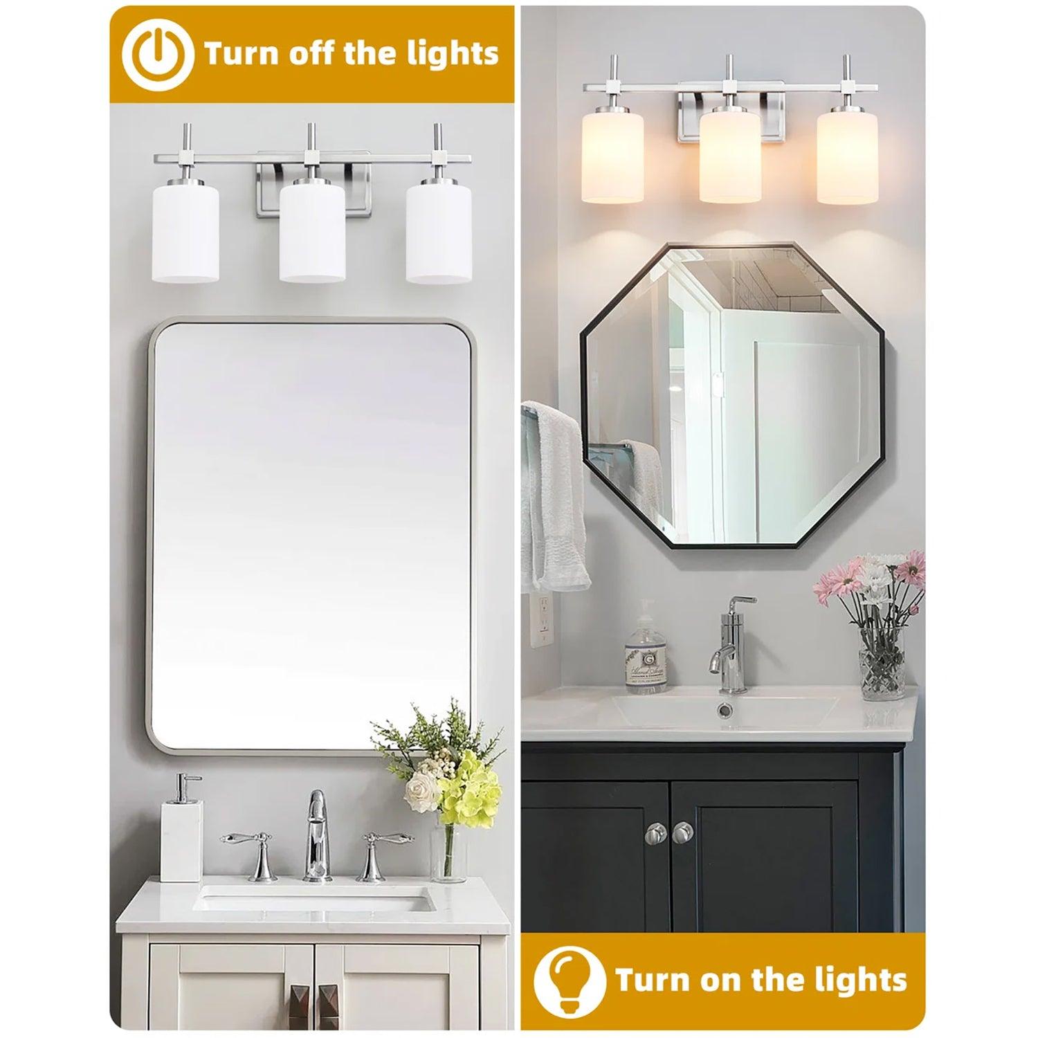 Jasper Gold Modern Frosted Glass 3-Light Bathroom Vanity Light Fixture - Perfect for Bathroom, Powder Room, and Dressing Area Lighting