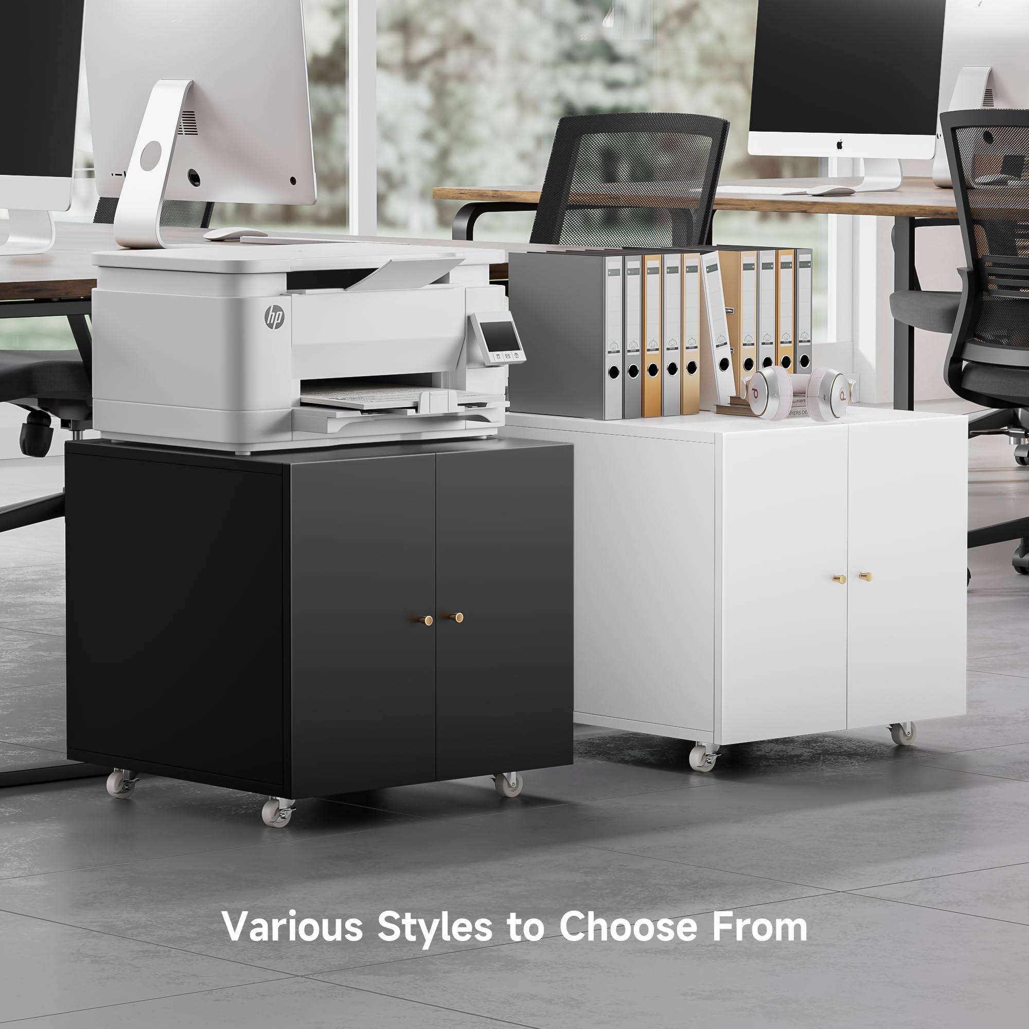 Warmiehomy Metal Printer Stand with Storage - Mobile Printer Table for Small Spaces, Adjustable Shelf & File Cabinet on Wheels - Home Office Organization (White) - Perfect for Compact Workspaces & Home Offices