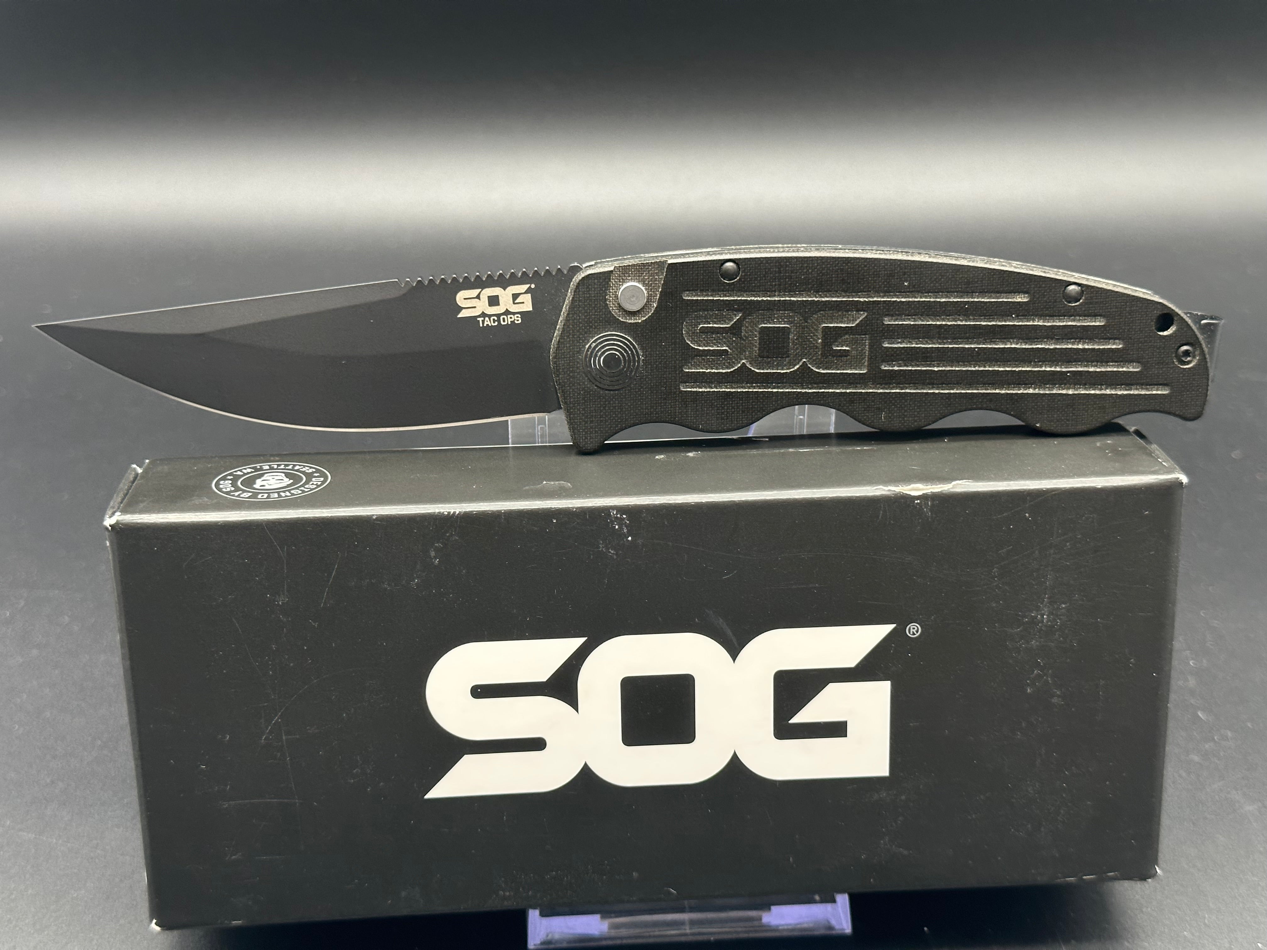 SOG TO1011 BX TAC OPS Tactical Folding Knife - Black Micarta Handle, Pocket Knife for Camping, Hiking & Everyday Carry (EDC)