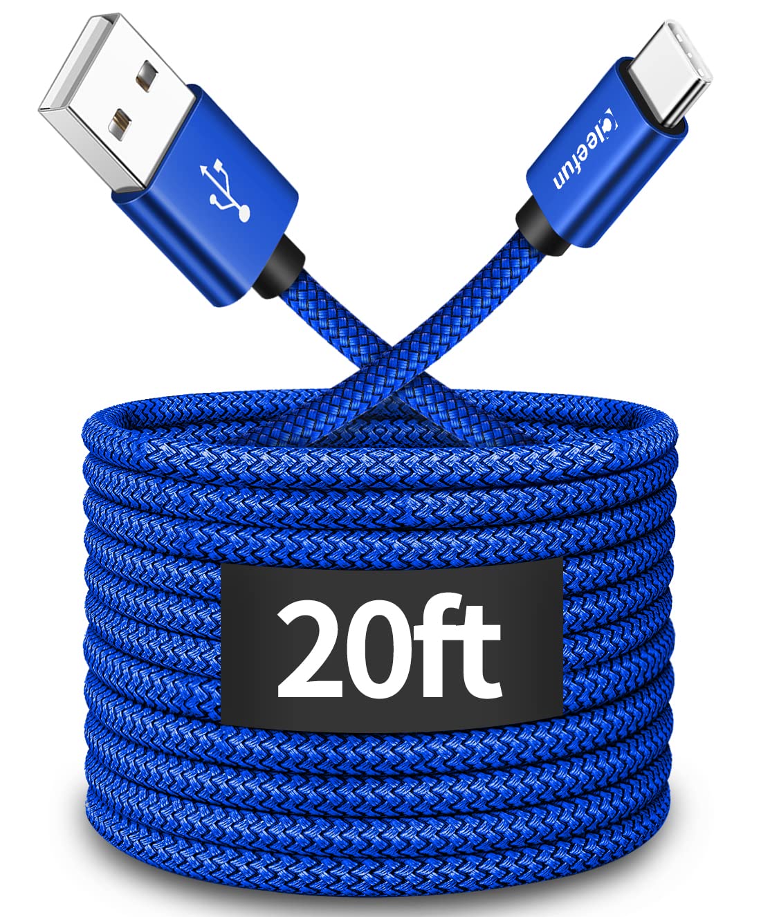 20ft Extra Long USB Type C Cable - USB A 2.0 to USB C Fast Charging Nylon Braided Cord for Samsung Galaxy Note, LG, Motorola, Pixel, Nintendo Switch & More | Durable Charger for Smartphones, Tablets | Perfect for Home, Office & Travel Charging