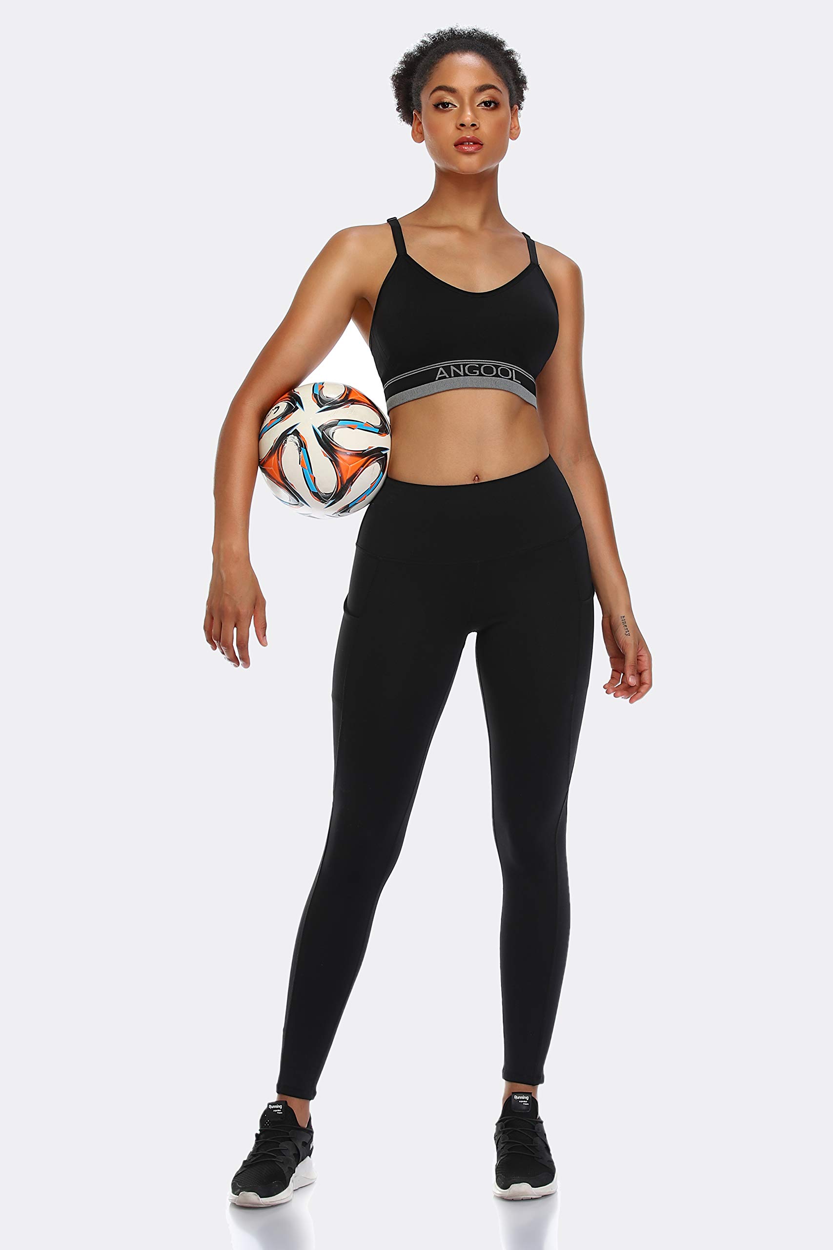 ANGOOL Women's Longline Medium Support Sports Bra - Wirefree Padded Yoga Bra with Adjustable Straps for Running, Gym & Workout
