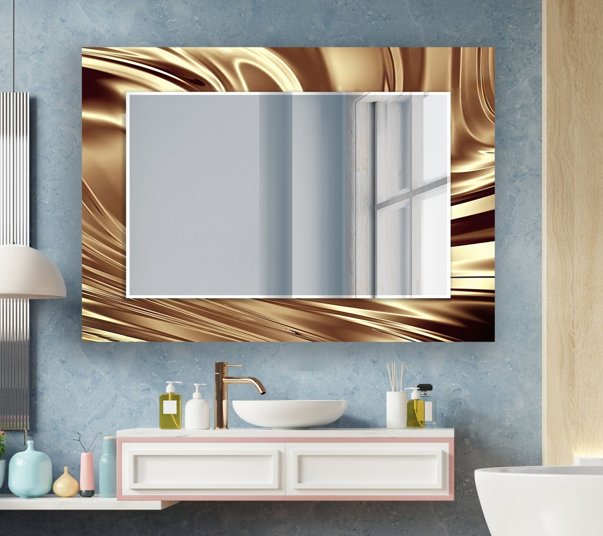 Abstract Shiny Brown Wall Mirror - Modern Decorative Mirror for Living Room, Bedroom & Entryway - Elegant Home Decor & Stylish Vanity Mirror