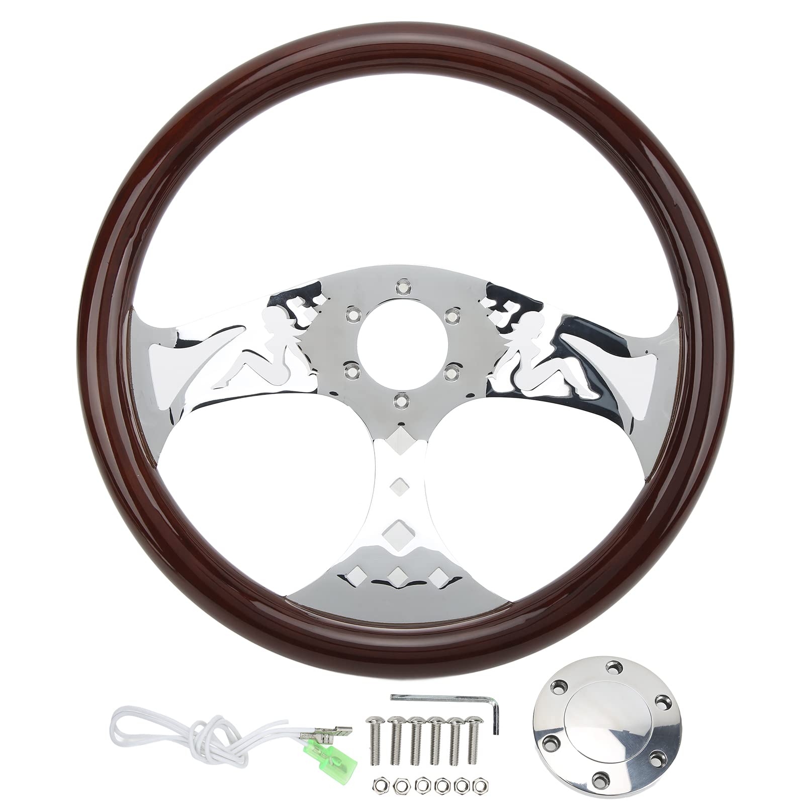 Aramox 380mm/15in Wood Grain Steering Wheel - 3 Spoke 6 Hole Classic Nostalgic Universal Steering Wheel for Vintage Car Restoration & Hot Rod Customization | Perfect for Classic Cars, Trucks & Automotive Upgrades