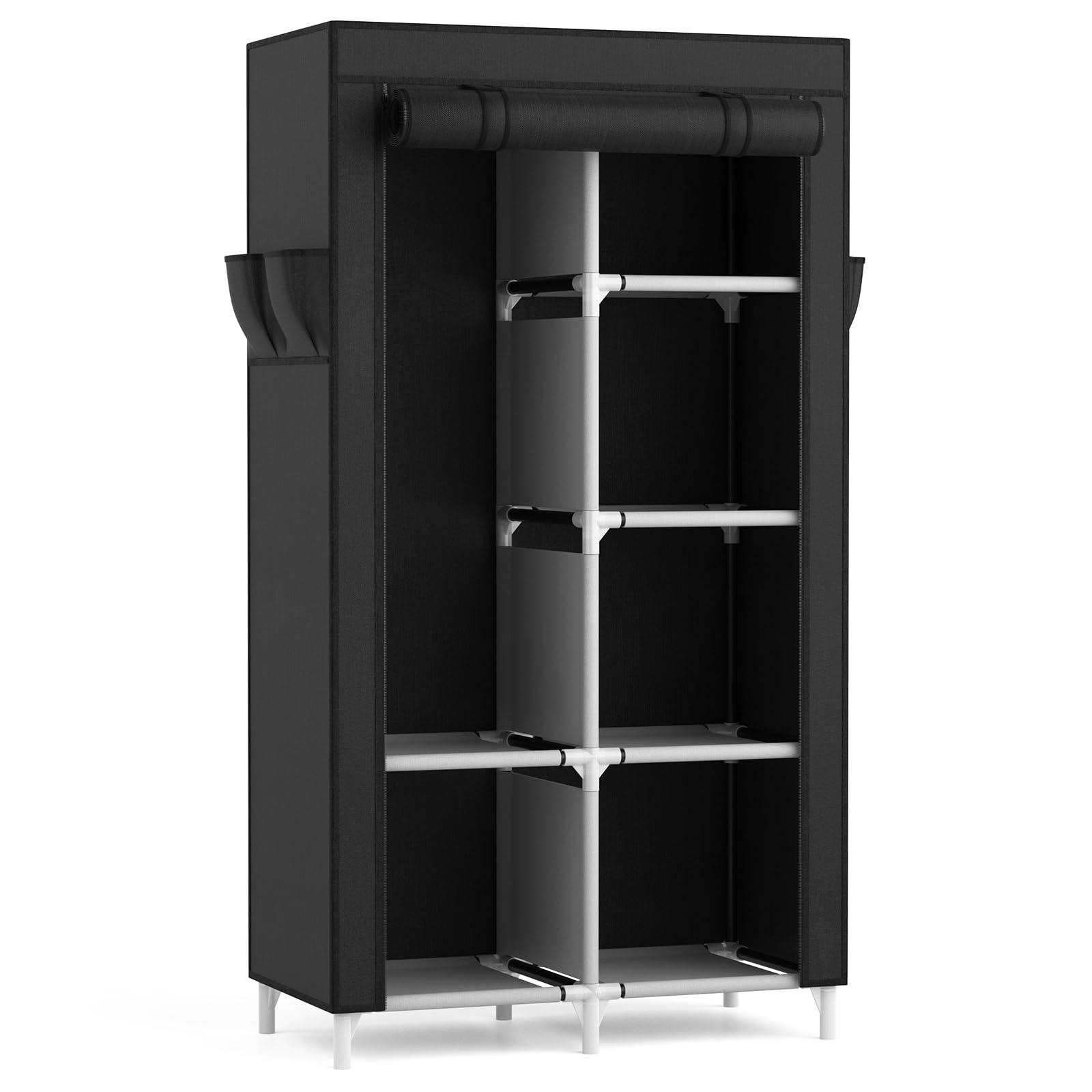 Portable Closet Wardrobe with 6 Shelves & 4 Pockets - Free Standing Clothes Organizer with Hanging Rod for Bedroom, Closet, Dorm - Easy Assembly & Sturdy Frame for Hanging Clothes Storage