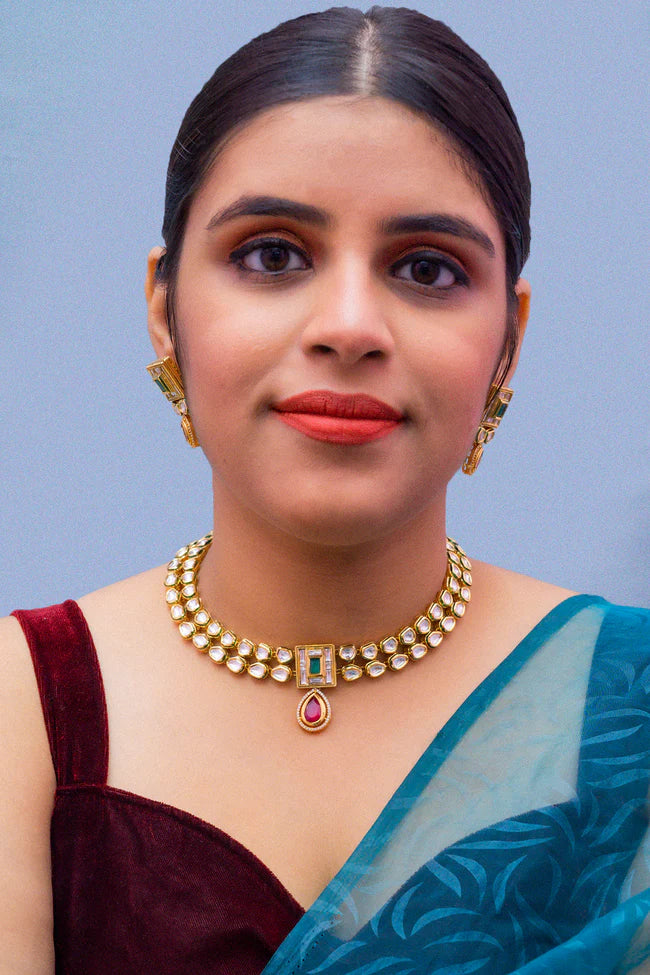 Royal Kundan Necklace and Earrings Set - 24K Gold Plated Designer Jewelry for Weddings, Parties & Special Occasions (D387)
