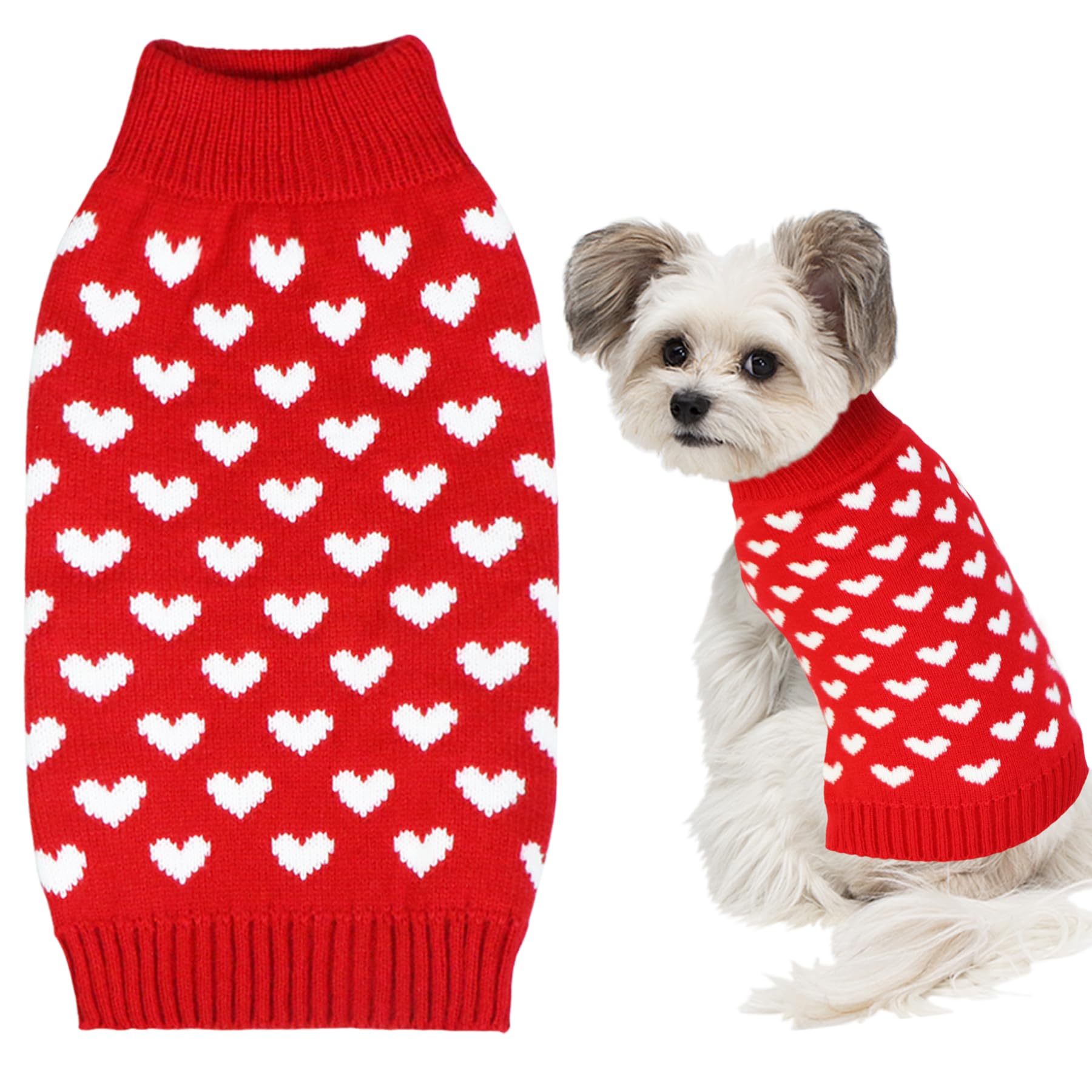 Valentine's Day Dog Sweater - Cozy Knitted Pet Clothes for Small, Medium & Large Dogs - Red Heart Design - Perfect for Valentine's Gifts & Winter Outfits