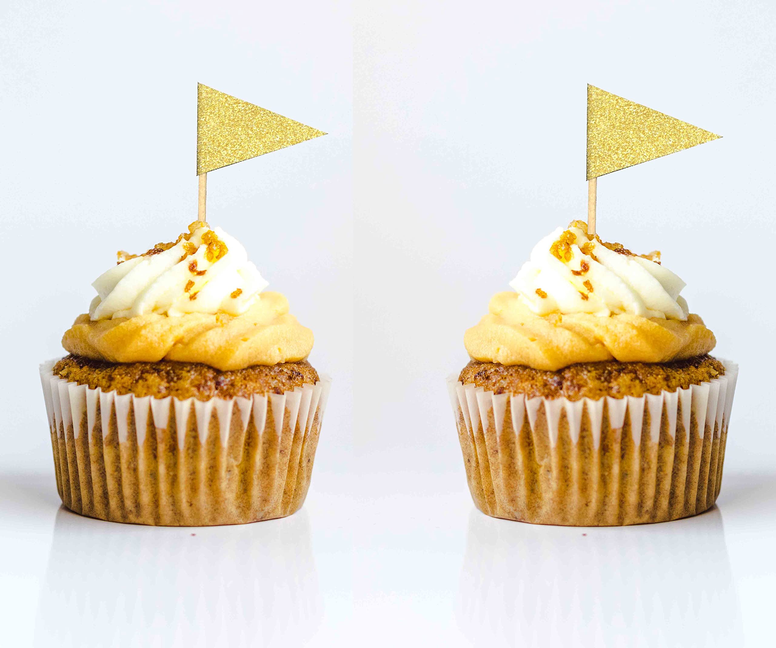 45 Pcs Gold Triangle Cupcake Toppers - Elegant Party Decorations for Birthday, Baby Shower, Wedding, Engagement, Graduation & Christmas - Perfect for Cake Decorating, Dessert Presentation & Special Celebrations