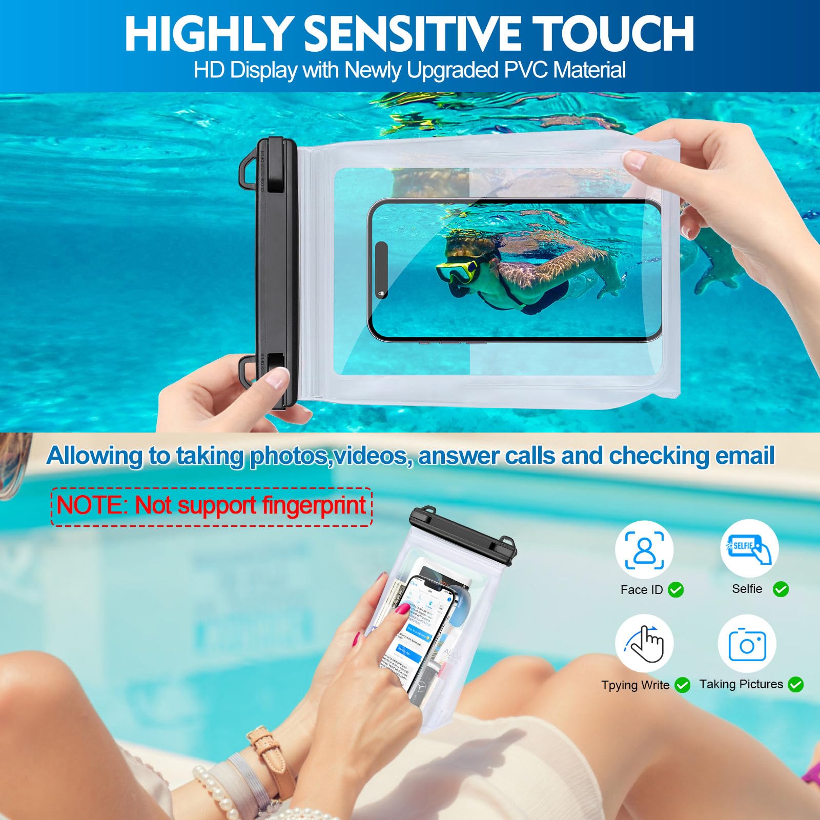 Waterproof Phone Pouch for iPhone 16/15/14/13/12 Pro Max & Galaxy S25/S24/S23/S22 - Large Floating Dry Bag with Sealing Strip - Perfect for Beach, Pool, Water Park & Swimming Activities