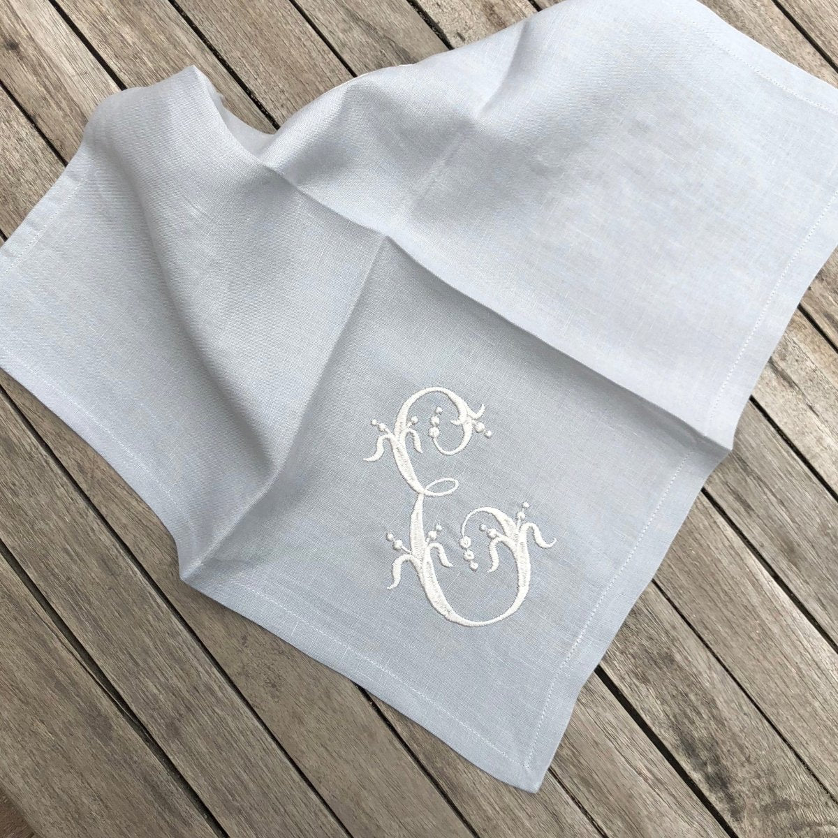 100% Pure Linen Napkins with Elegant French Embroidered Monogram - Premium Quality for Weddings, Dinner Parties & Special Occasions