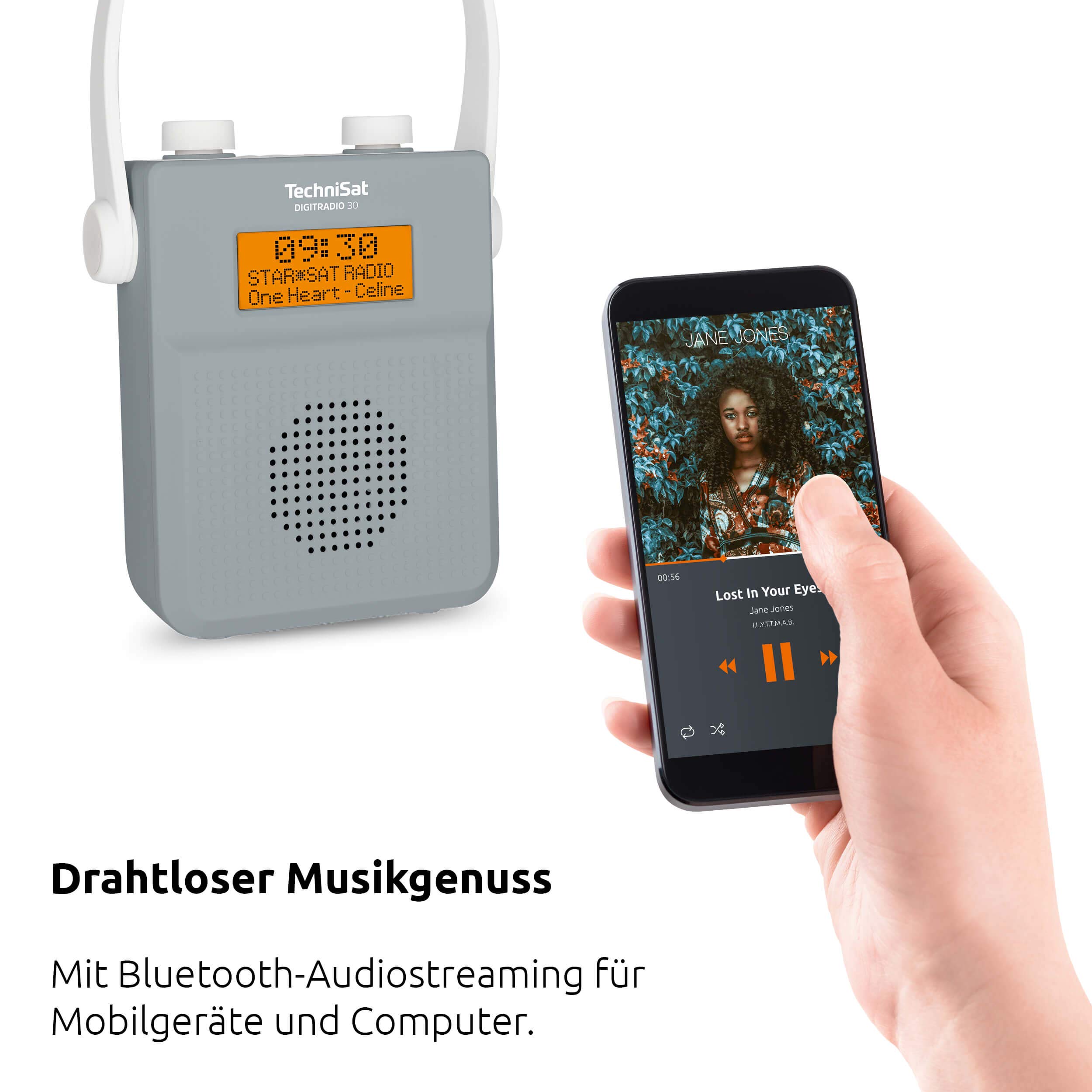 TechniSat DIGITRADIO 30 - IPX5 Waterproof Shower Radio with DAB+/FM, Bluetooth, Built-in Battery, Alarm Clock & Headphone Jack - Perfect for Bathroom, Poolside & Outdoor Use