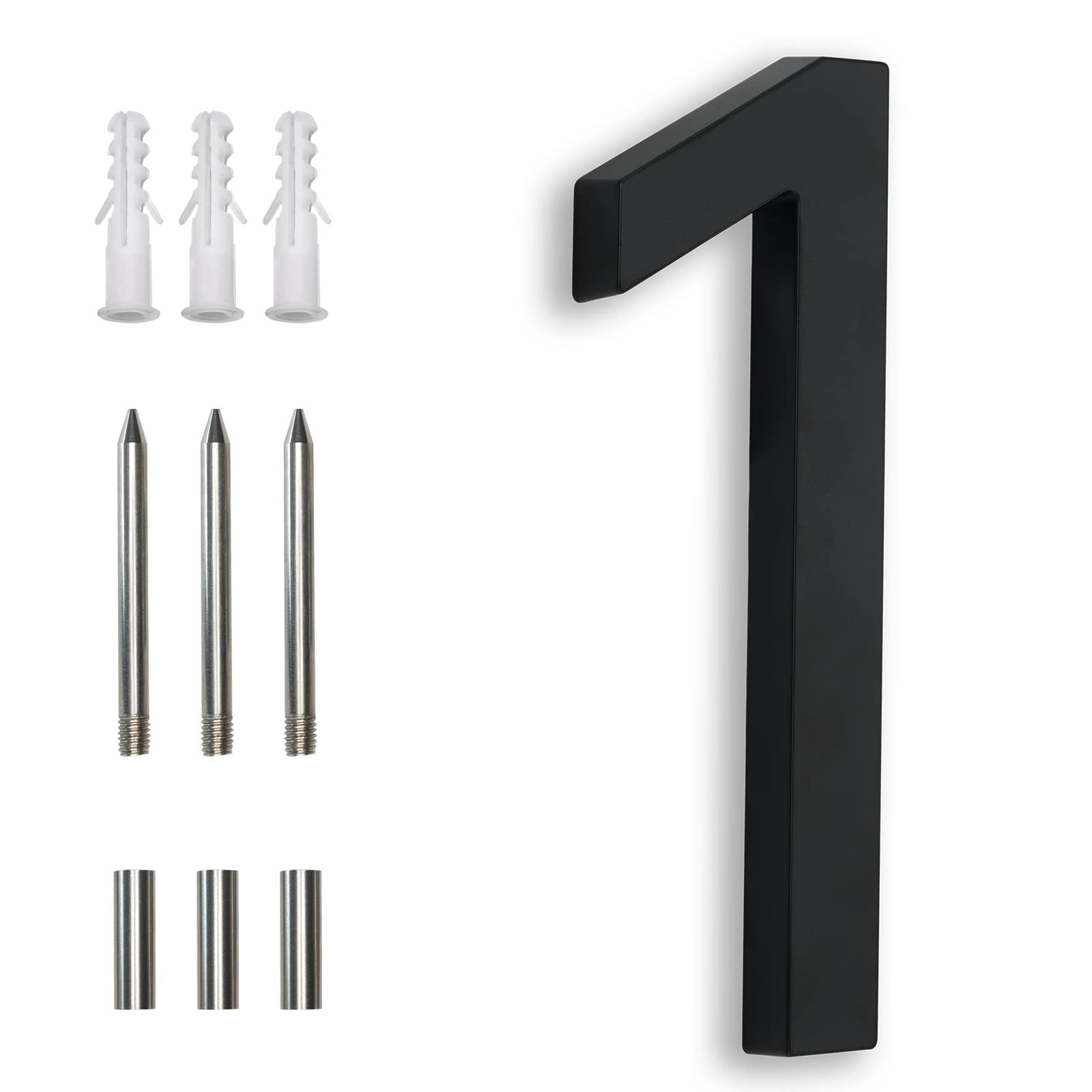 7 Inch Black Metal House Numbers for Outside - Floating Flush Mount Aluminum Address Plaque for Home, Mailbox & Front Door (Weatherproof & Durable) - Perfect for Modern House Exterior, Porch & Curb Appeal