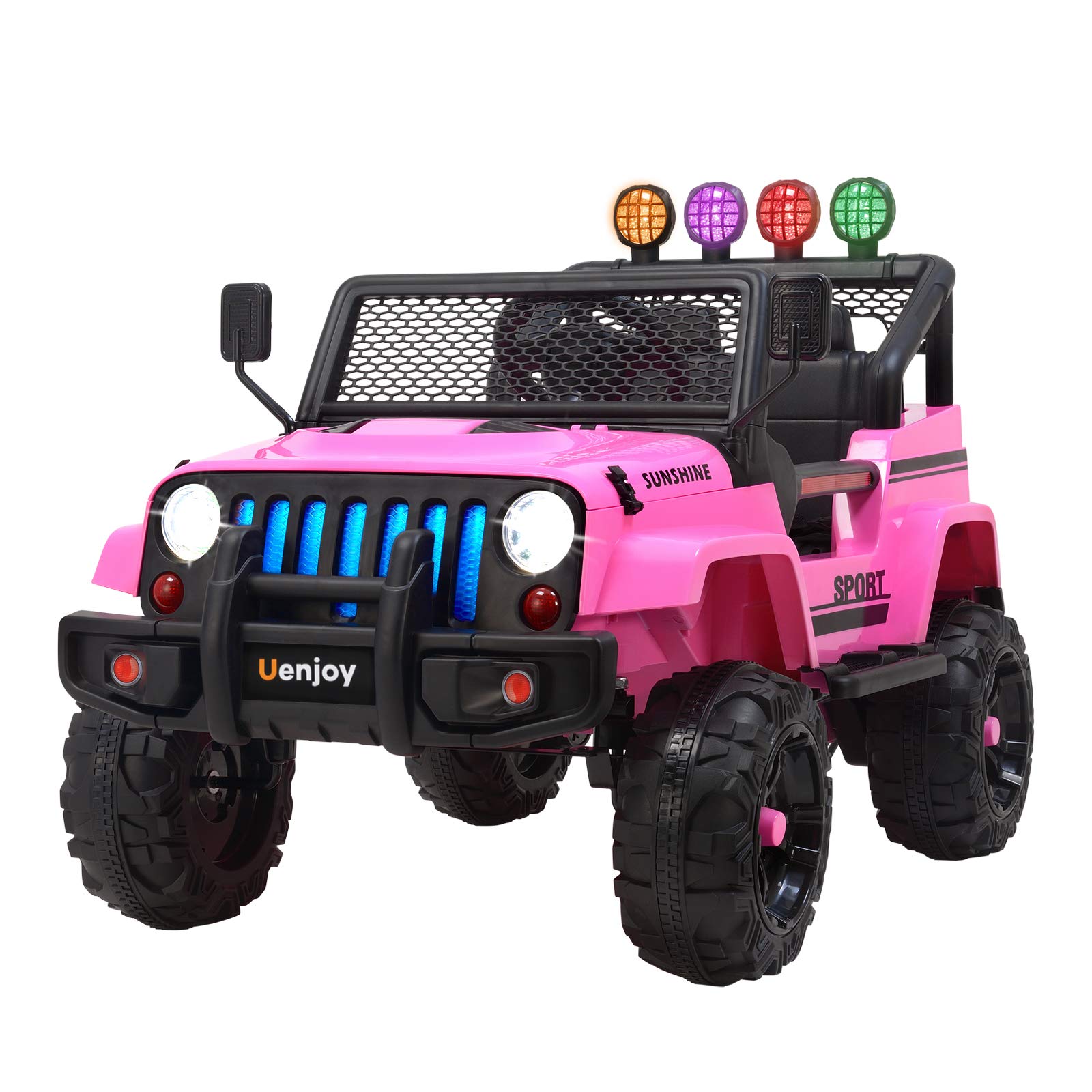 Uenjoy 12V Electric Kids Ride On Car - Remote Control, Bluetooth, Music, LED Lights & Suspension Wheels - Pink Sunshine Model | Perfect for Outdoor Play, Birthday Gifts & Toddler Entertainment