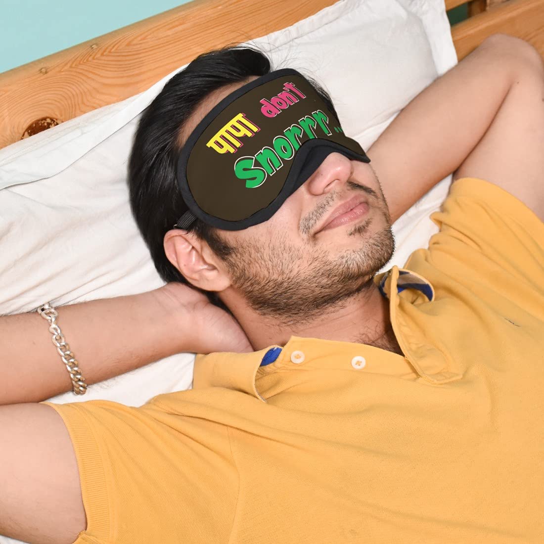 Indigifts Fathers Gifts - 'Papa Don't Snore' Quote Pop Art Style Brown Sleep Mask 7.8X3.3 inch - Best Gift for Dad, Papa, Father-in-Law, Birthday Present - Comfortable Eye Mask for Sleeping, Eye Cover for Men - Perfect for Travel, Naps & Relaxation