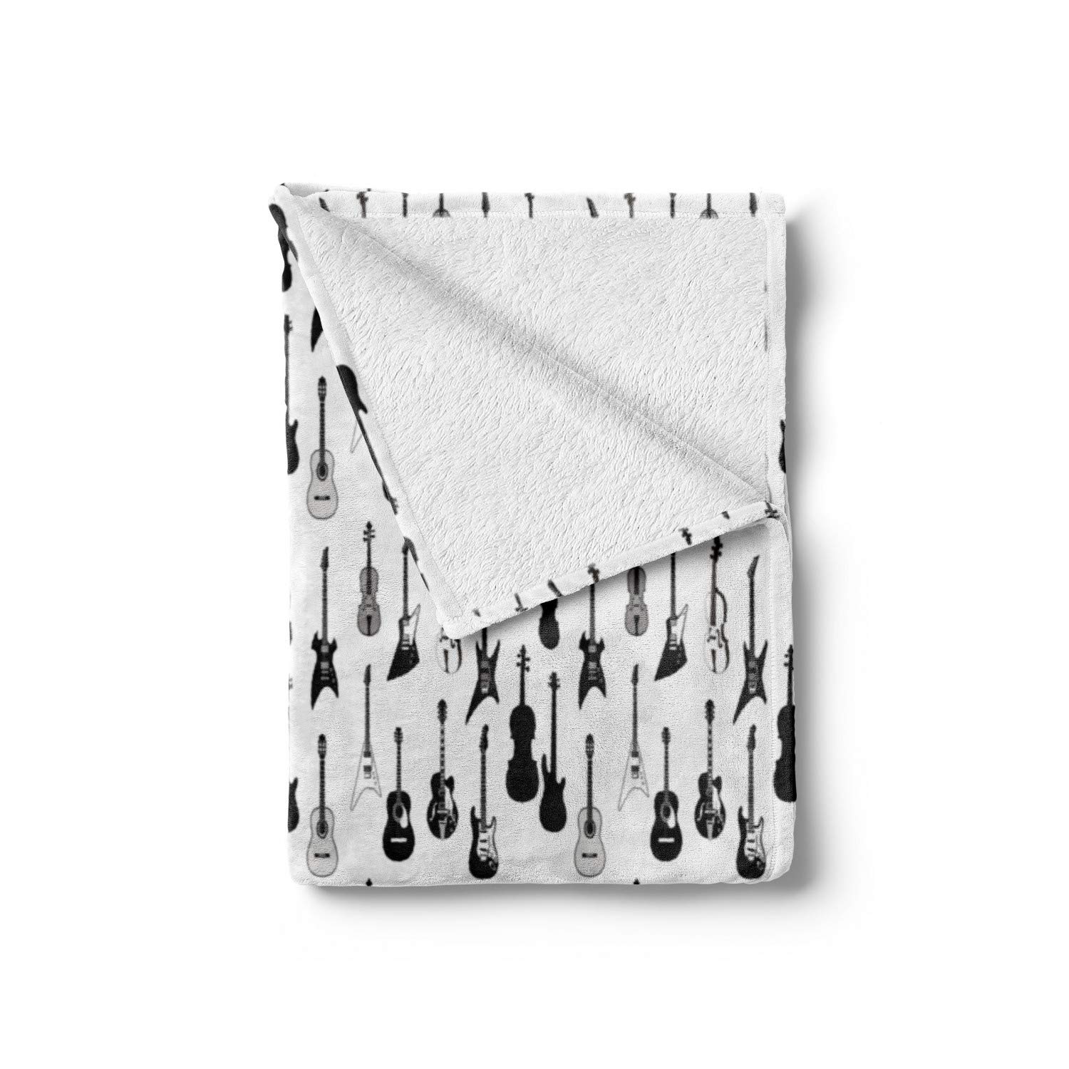 Ambesonne Music Themed Throw Blanket - Monochrome Acoustic & Electric Guitar, Cello, Violin Design - Soft Flannel Fleece Blanket for Couch, Bed, Sofa - 50