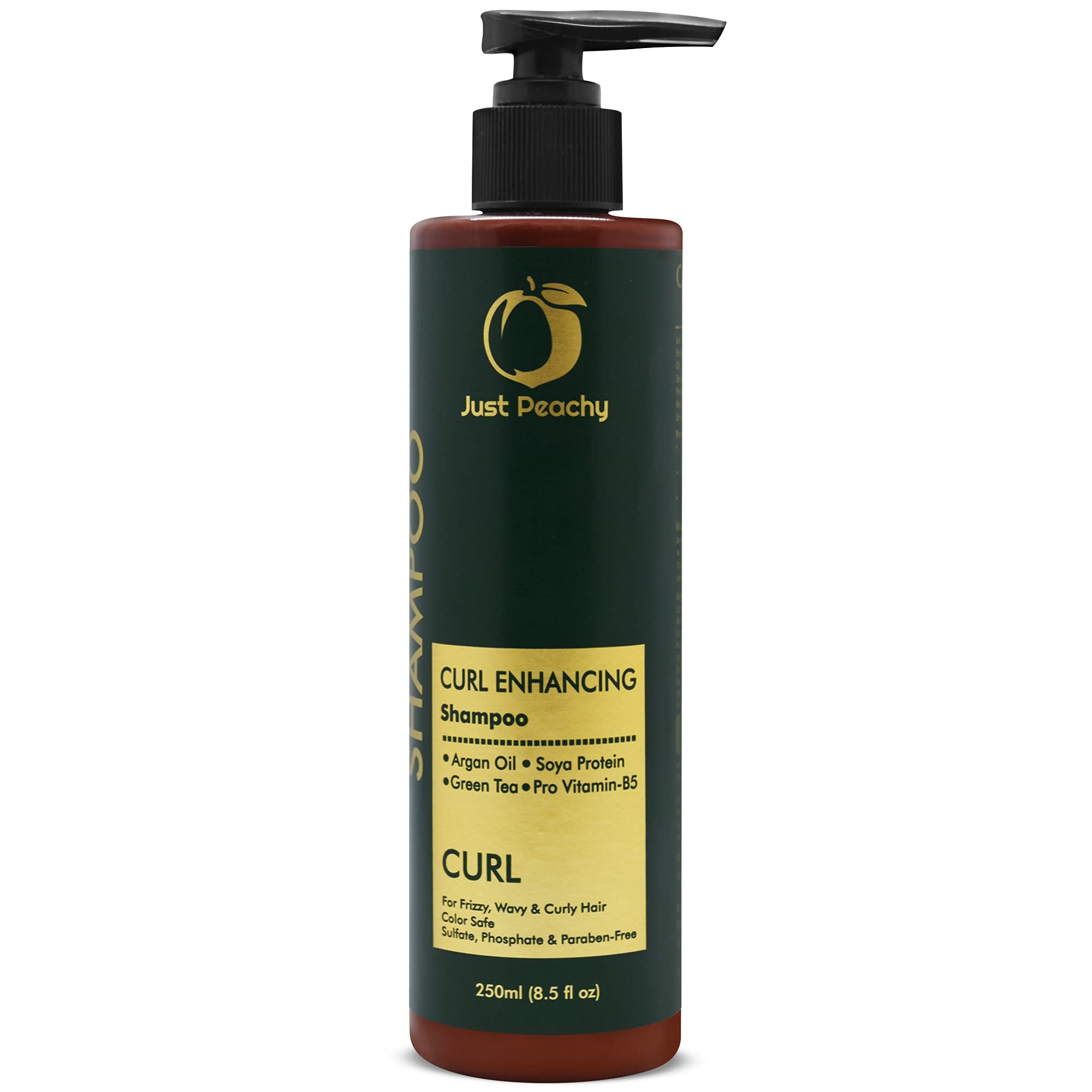 Just Peachy Curl Enhancing Shampoo with Moroccan Argan Oil - Sulfate Free & Vegan Formula for Frizzy, Wavy & Curly Hair | Infused with Soya Protein, Green Tea & Vitamin B5 | Color Safe, Paraben & Phosphate Free | 250ml | Perfect for Daily Hydration & Defining Natural Curls