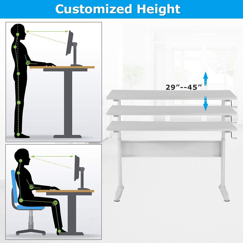 Height Adjustable Standing Desk Converter 48x24 Inches - Sturdy Ergonomic Sit Stand Workstation for Home Office, Dual Monitor & Laptop Use - Perfect for Remote Work, Gaming & Productivity (White)