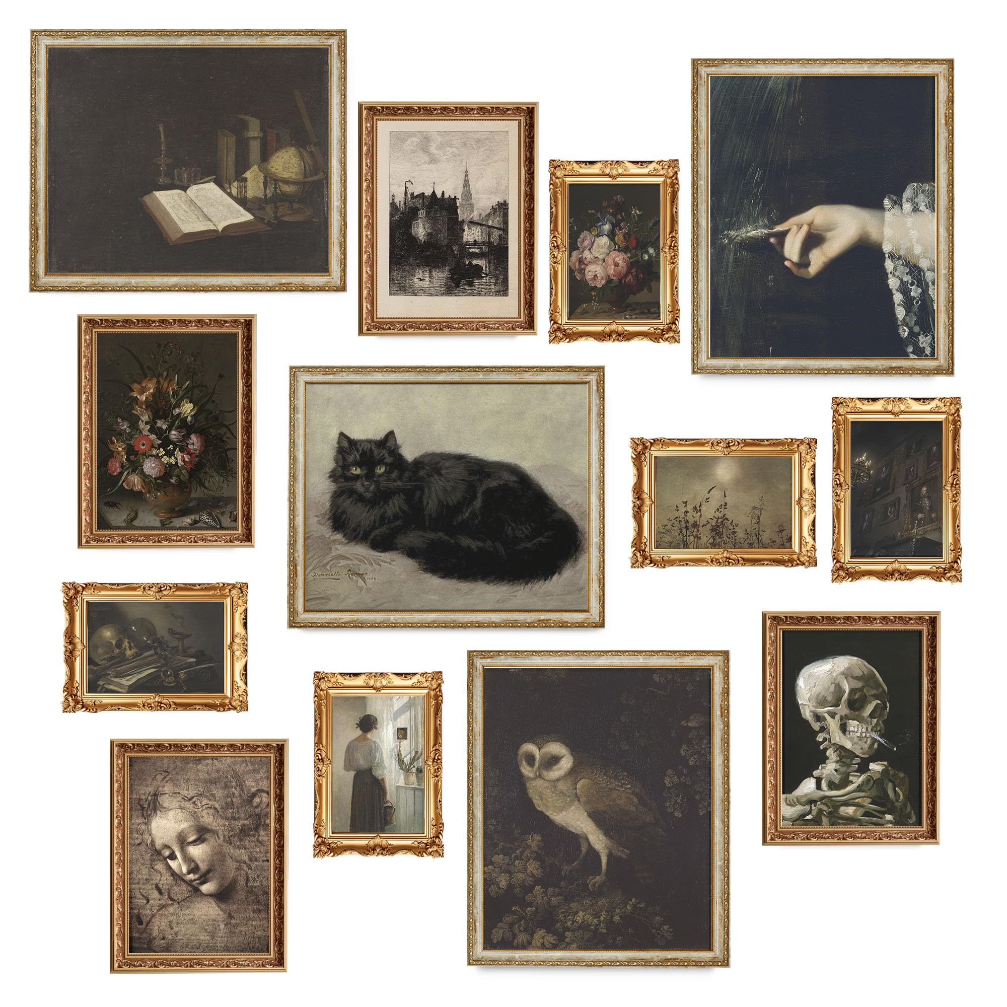 Dark Academia Wall Art Set - 13pcs Moody Gothic Decor Prints for Aesthetic Room Decor | Vintage Bookish Wall Decor for Study, Bedroom & Office - Perfect for Dark Academia & Gothic Home Decor