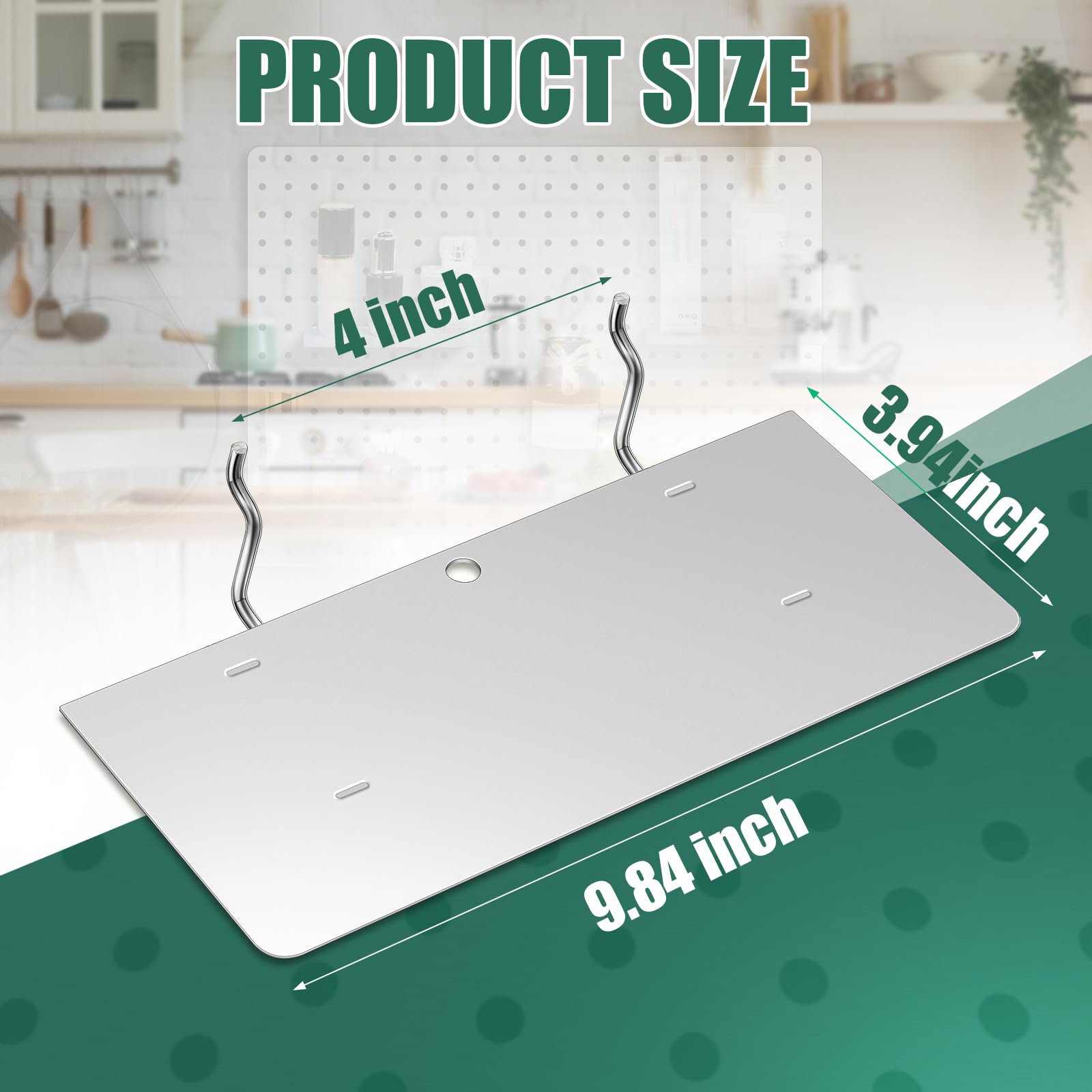 Funrous 4 Pack Silver Pegboard Shelves (10x4 Inch) - Heavy Duty Steel Wall Organizer Brackets & Tray for Craft Room, Garage, Kitchen, Nursery & Workbench | Space Saving Storage Solution for Tools & Supplies
