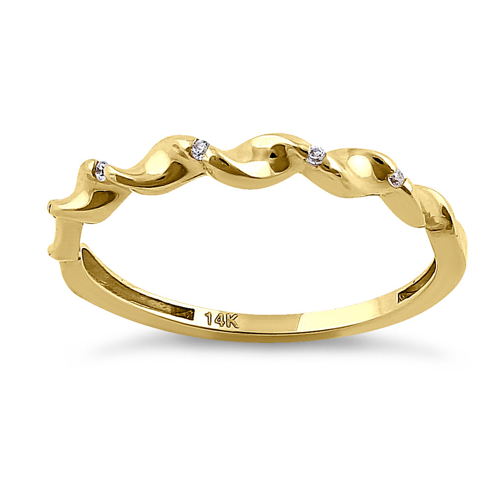 14K Yellow Gold Wave Twist Diamond Ring for Women - Elegant Stackable Band, Perfect for Engagement, Wedding, Anniversary & Everyday Wear