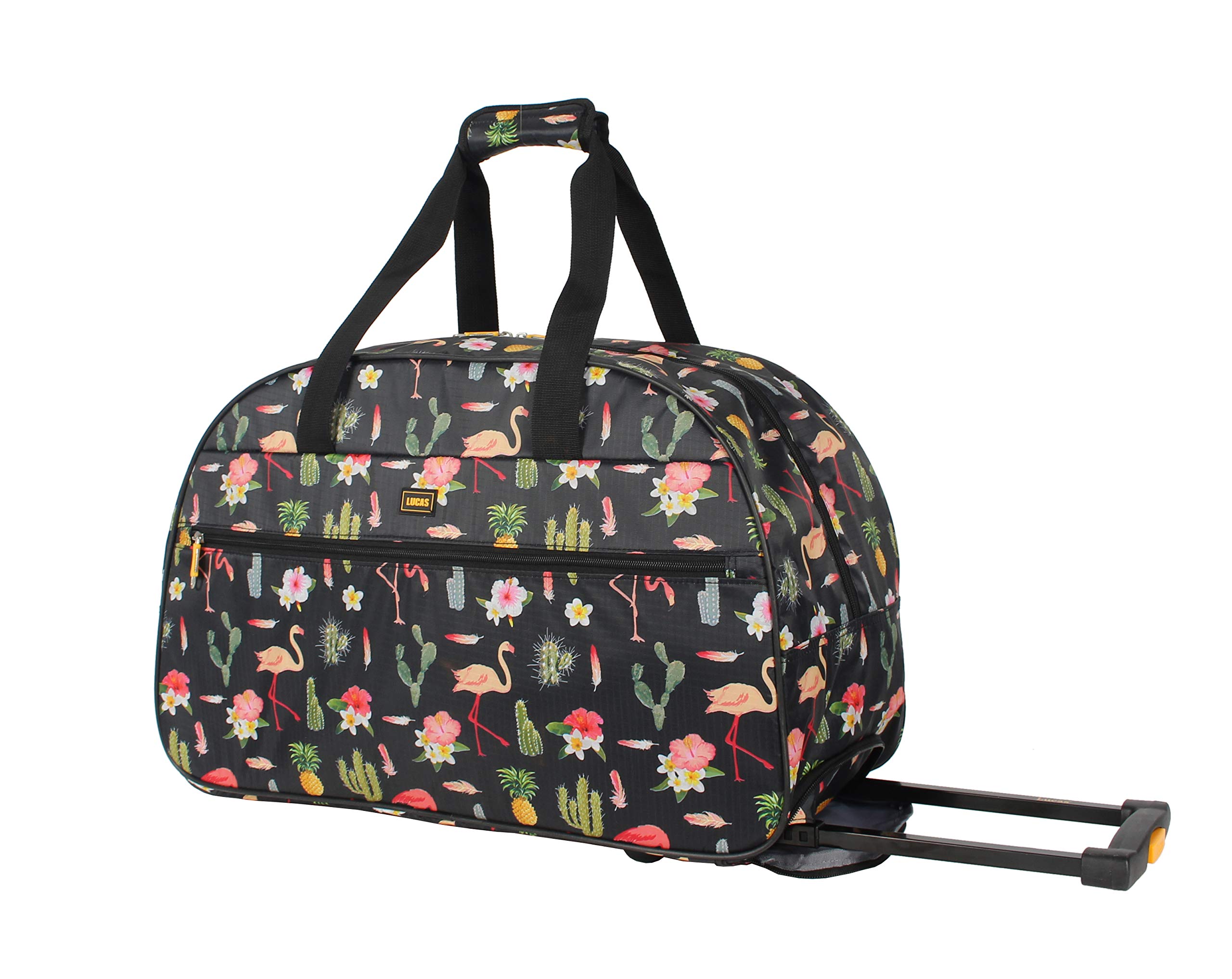 LUCAS Designer Carry On Luggage 22 Inch Lightweight Duffle Bag - Poly Black Weekender Overnight Business Travel Suitcase with 2 Rolling Wheels | Perfect for Air Travel, Business Trips & Weekend Getaways