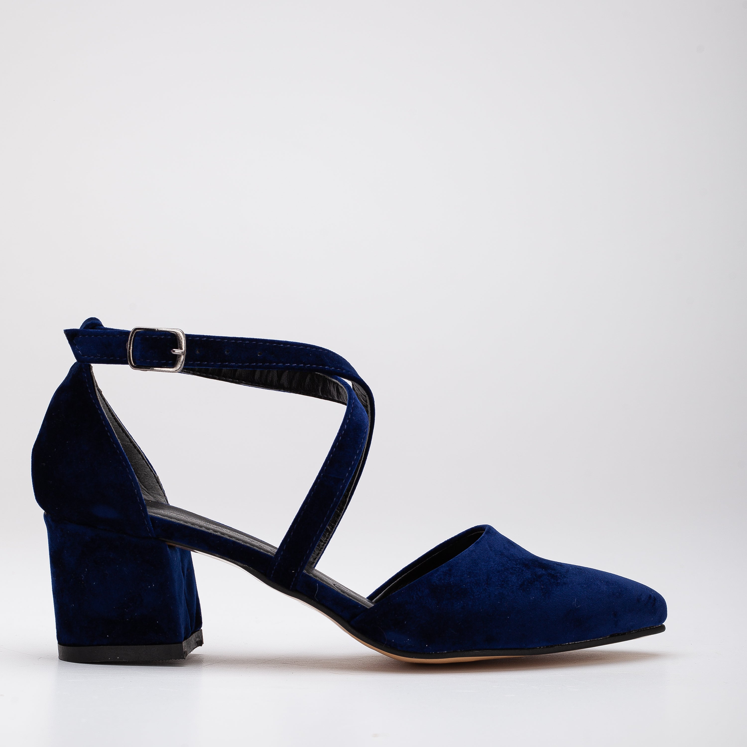 Blue Velvet Block Heel Pumps for Women - Comfortable Mid Heel Dress Shoes for Parties, Weddings & Office Wear