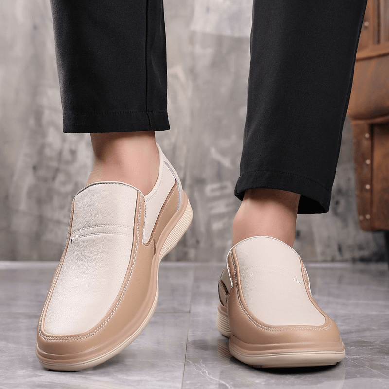 Lovevop Men's Breathable Cowhide Leather Slip-On Casual Shoes with Hollow Out Design - Perfect for Walking, Travel & Everyday Comfort