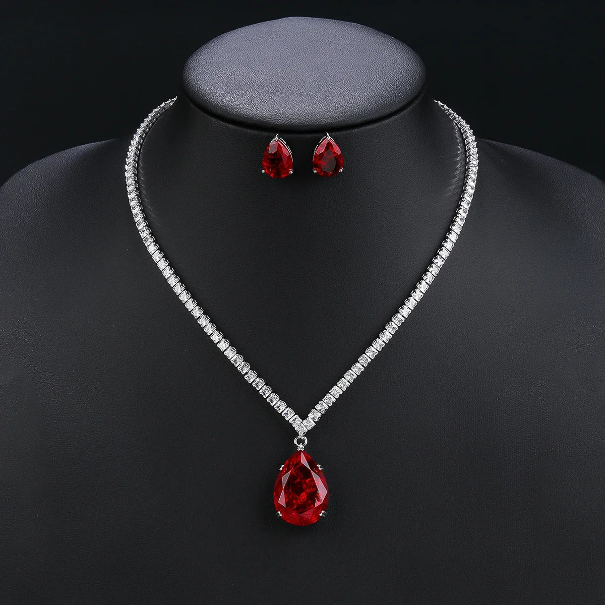 Elegant CZ Water Drop Cubic Zirconia Pendant Necklace & Earrings Set - Women's Bridal Wedding Jewelry Gift - Perfect for Weddings, Anniversaries and Special Occasions