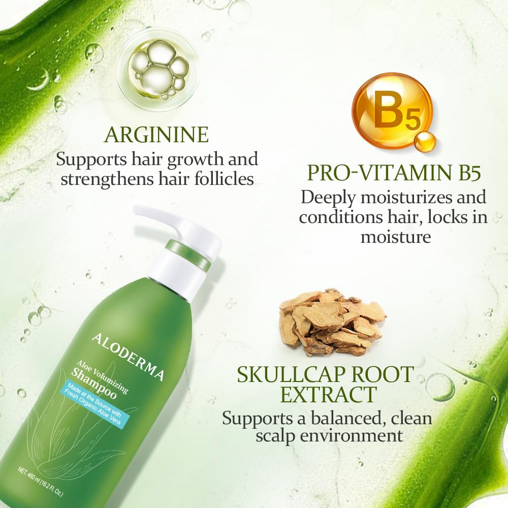 Aloderma Aloe Vera Hair Care Set - Volumizing Shampoo & Nourishing Conditioner for Thicker, Healthier Hair | Natural Hair Growth Treatment for Dry, Damaged Hair | Perfect for Daily Hair Care Routine & Salon-Quality Results at Home