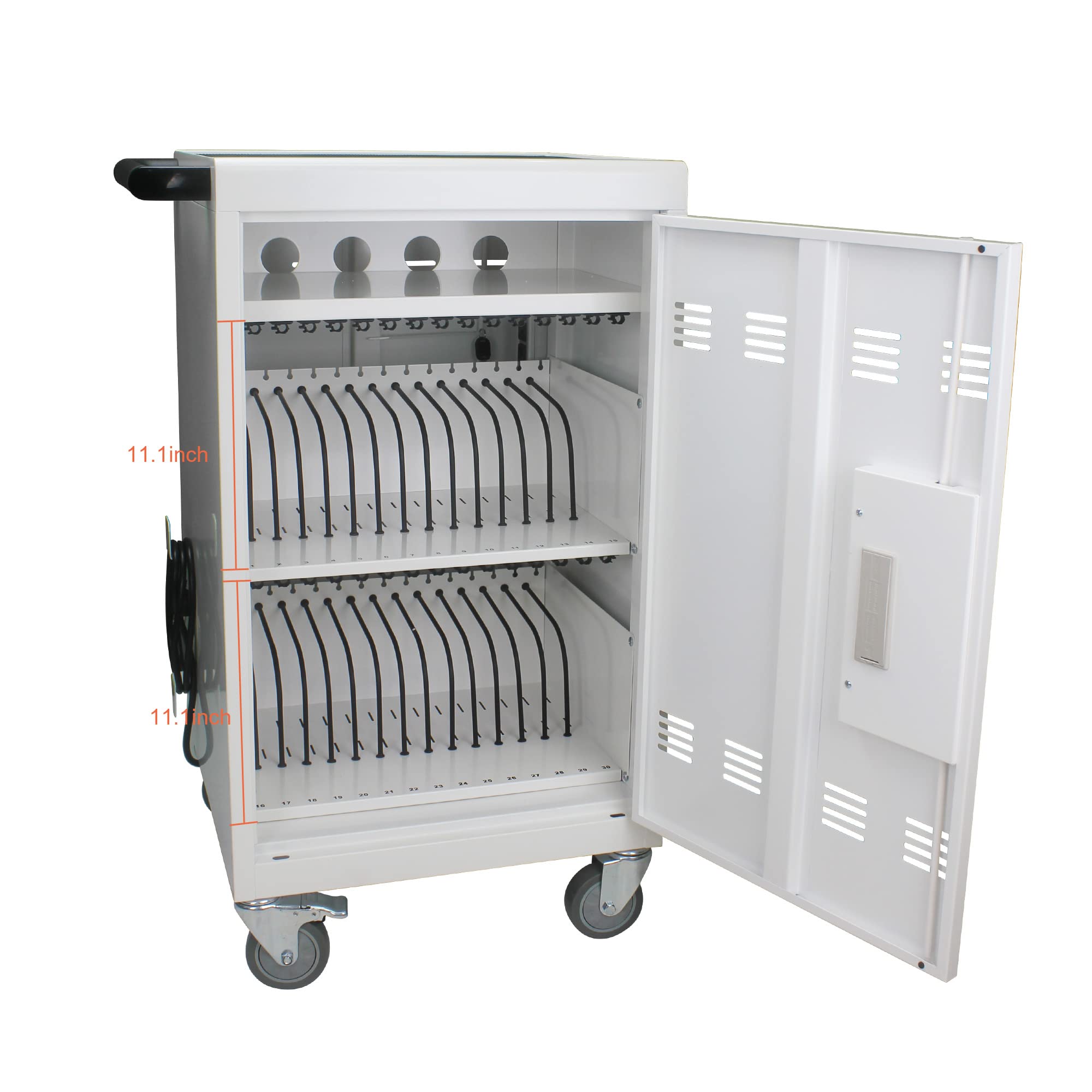 30-Device Mobile Charging Cart with Surge Protection - Secure Storage Cabinet for Tablets, iPads, Chromebooks & Laptops up to 17