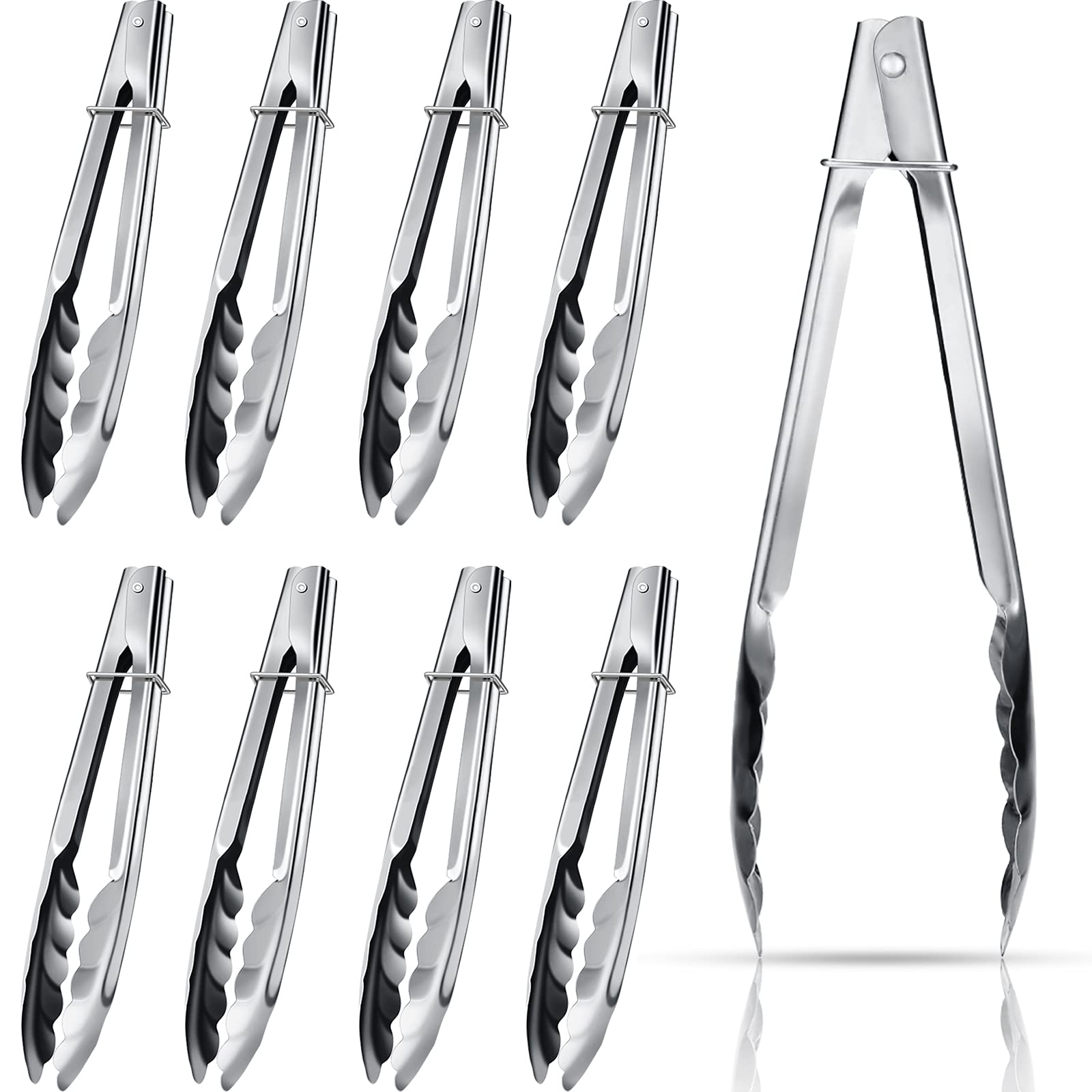 9-Piece Stainless Steel Kitchen Tongs Set - Non-Slip for Grilling, BBQ & Salad Prep