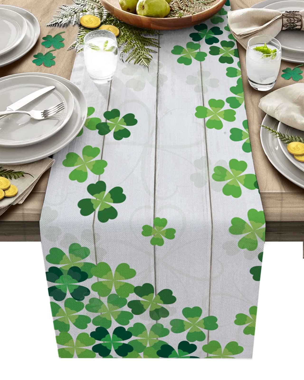 36 Inch St. Patrick's Day Table Runner - Shamrock Clover Design for Kitchen, Dining & Coffee Tables - Perfect for Party Decor & Home Celebration (13x36 Inches) | Great for St. Patrick's Day Parties, Irish Themed Events & Festive Home Decorations