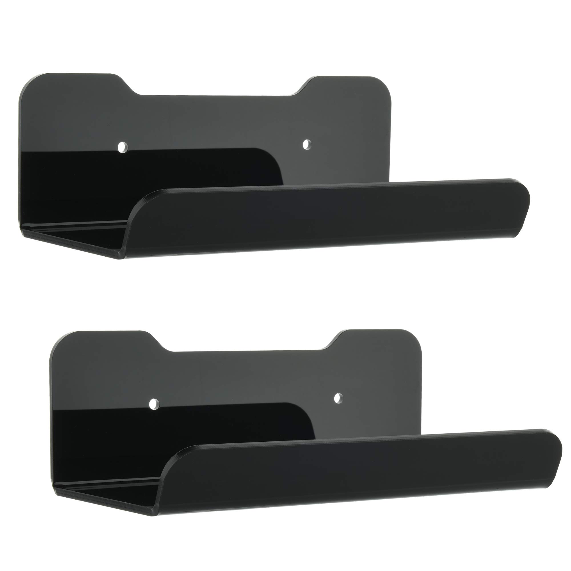 2 Pack Acrylic Floating Wall Shelves - 8 Inch Modern Wall Mount Display Shelves for Home Decor, Bedroom, Office - Perfect for Books, Speakers, Figures & Decorative Storage (Solid Black) - Ideal for Small Spaces & Minimalist Style