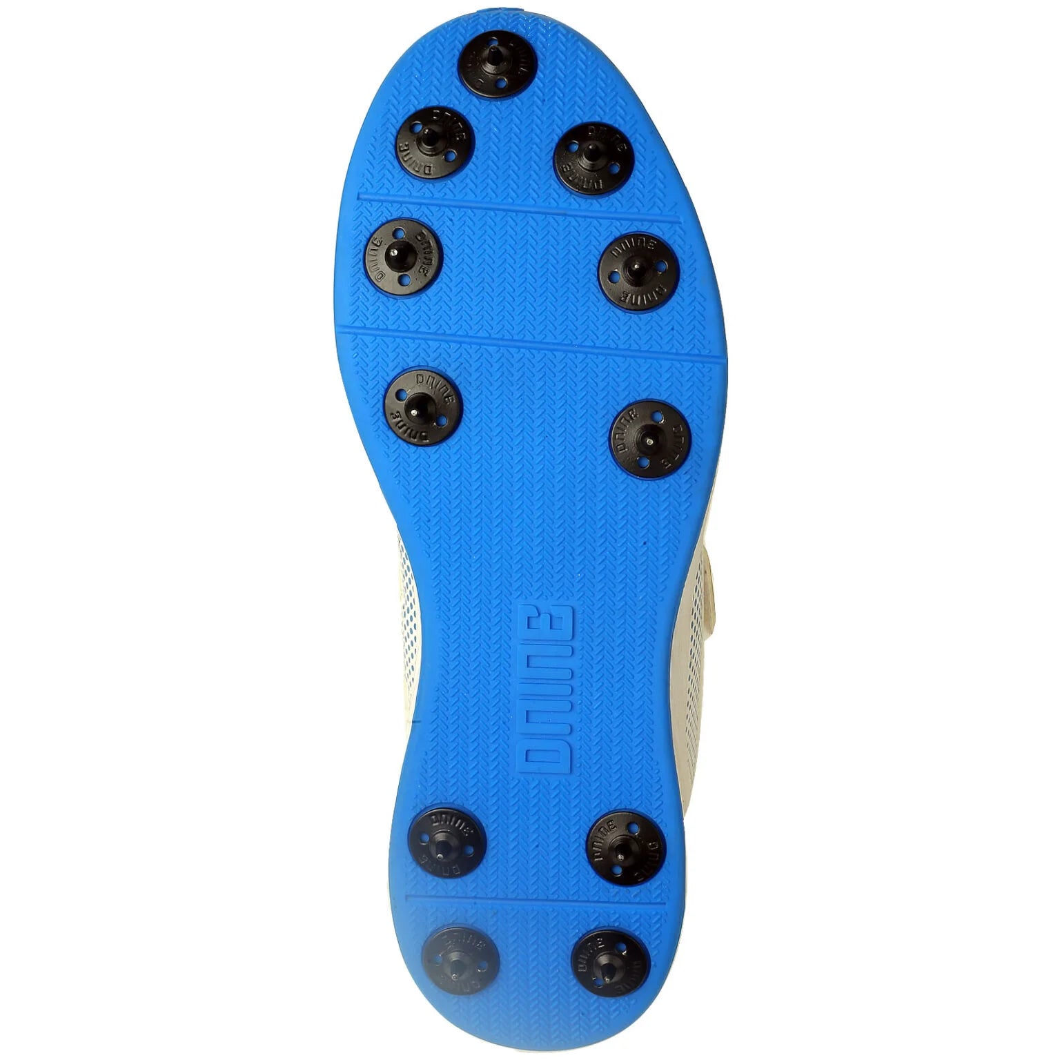 DNINE Polyurethane (PU) Force Blue/White Cricket Metal Spike Shoes - Lightweight Performance Footwear for Cricket Players & Sports Enthusiasts - Perfect for Professional Matches & Outdoor Training