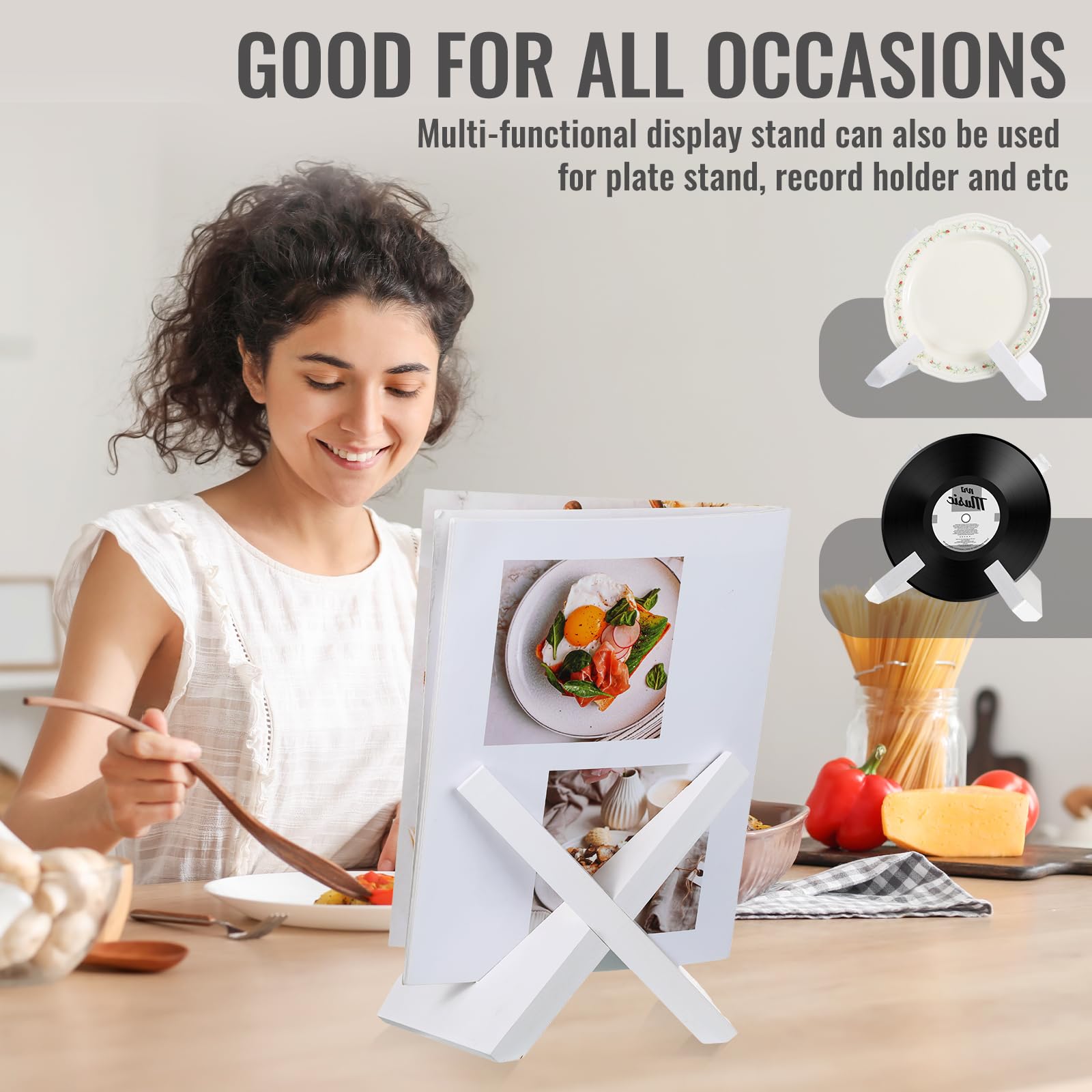 Wooden Cookbook Stand for Kitchen - Rustic Bamboo Recipe Book Holder for Countertop | Perfect for Cooking, Baking & Reading Recipes (Natural White)