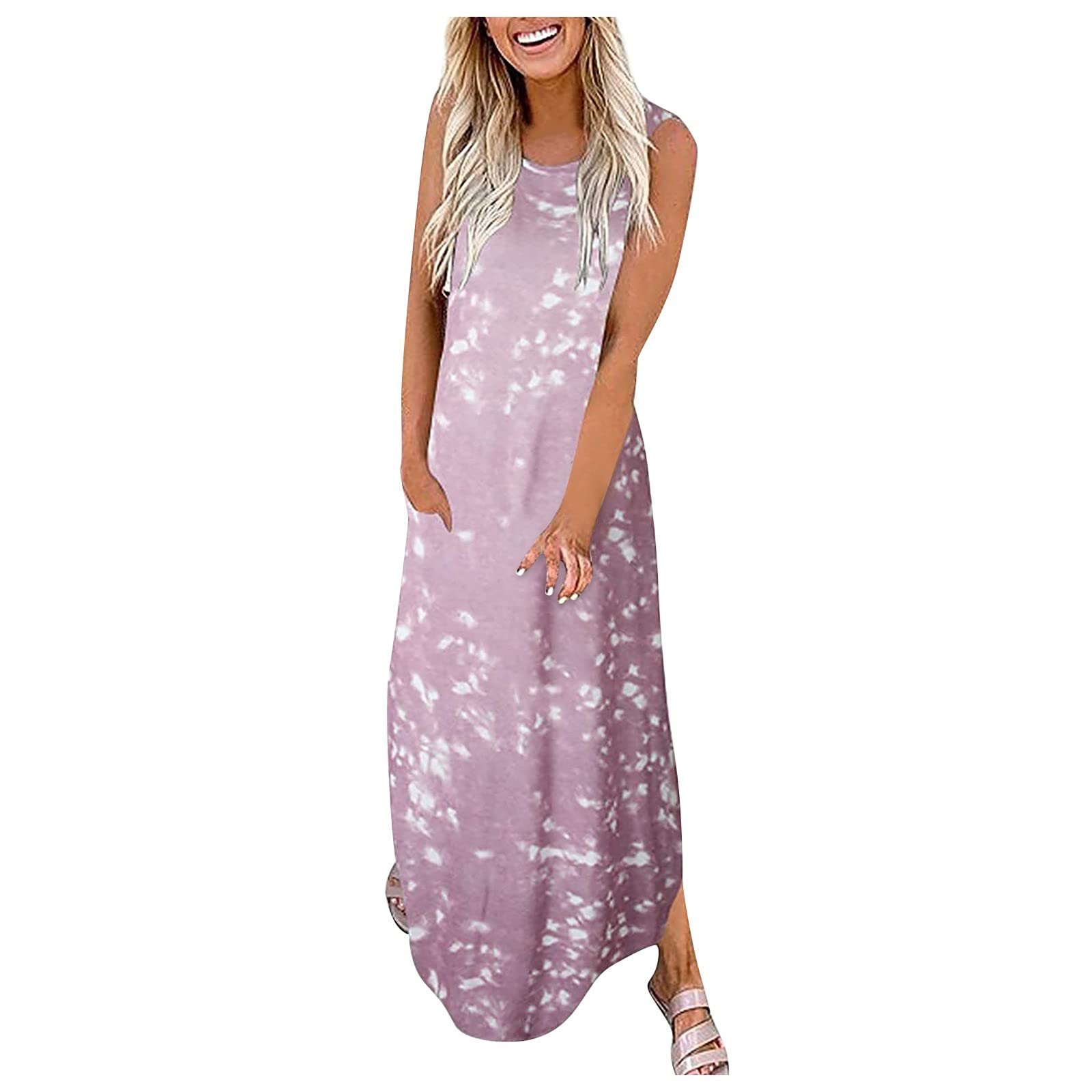 Women's Casual Loose Floral Print Sundress - Sleeveless Maxi Dress with Pockets | Summer Beach Dress, Vacation Outfit, Boho Chic Fashion
