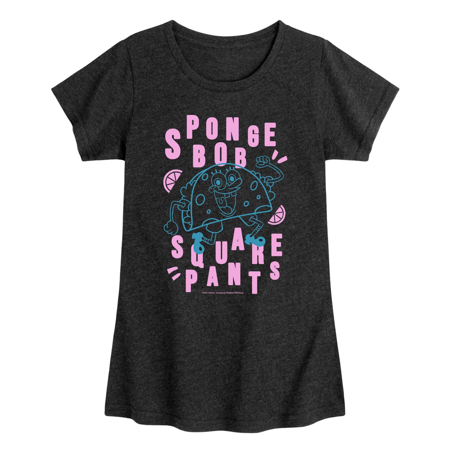Spongebob Squarepants Taco Graphic Toddler & Youth Girls Short Sleeve T-Shirt | Cute Cartoon Tee for Kids | Perfect for Birthday Gifts, Playdates & Casual Wear