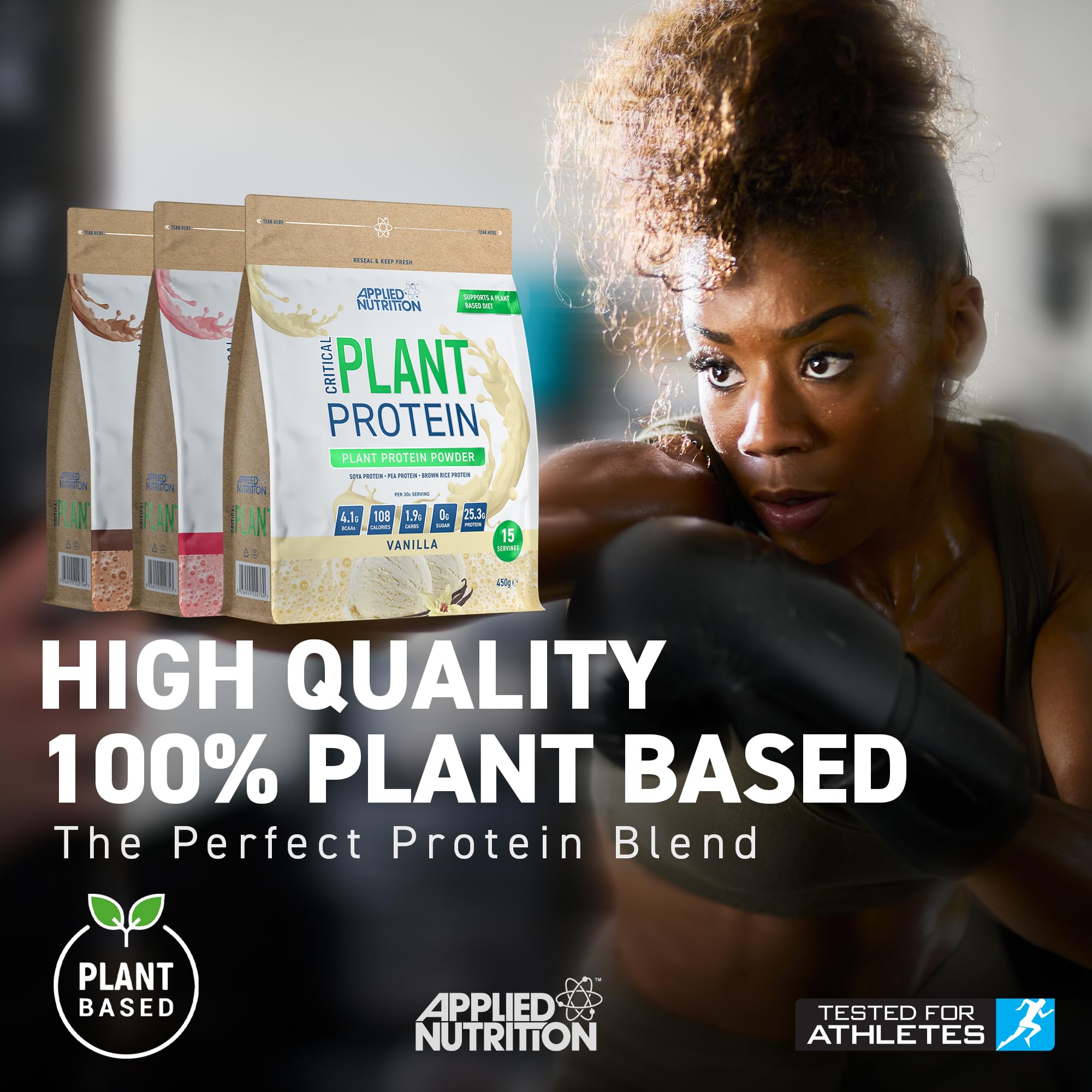 Applied Nutrition Critical Plant Protein Chocolate 450g - Vegan Protein Powder for Muscle Recovery & Weight Loss | Perfect for Post-Workout Shakes, Smoothies & Healthy Baking