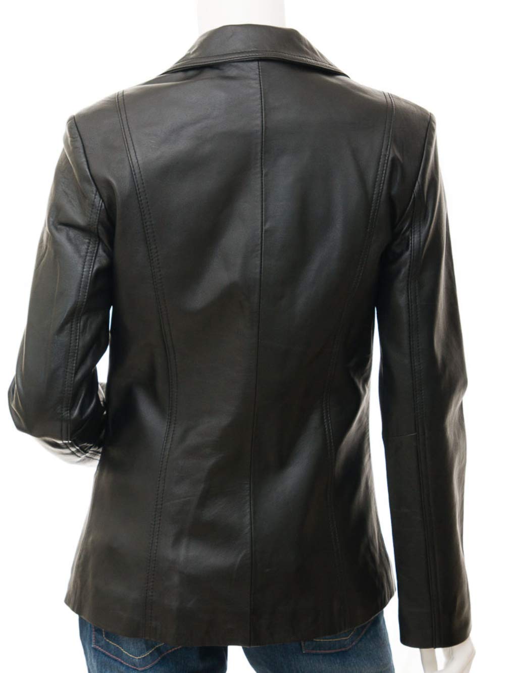 Premium Women's Black Lambskin Leather Blazer Jacket - Slim Fit Fashion Coat for Office, Business, and Evening Occasions