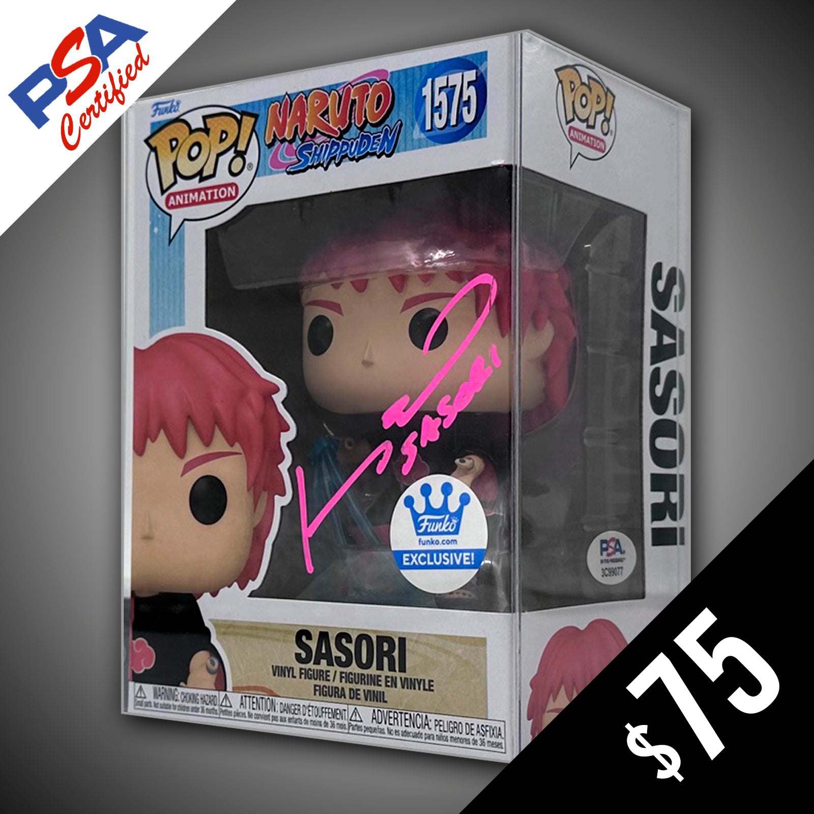 Funko Pop! Naruto: Sasori #1575 (Hot Topic Exclusive) Signed by Johnny Yong Bosch - PSA Certified - Anime Collectible for Fans & Display at Home or Office
