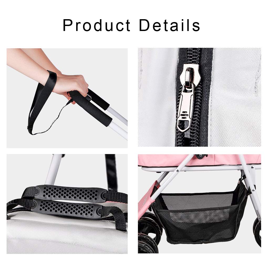 Premium Foldable 4-Wheel Pet Stroller for Small & Medium Dogs & Cats up to 40 lbs - Breathable Detachable Carrier with Large Storage Net Bag (Black) - Perfect for Park Walks, Vet Visits & Shopping Trips