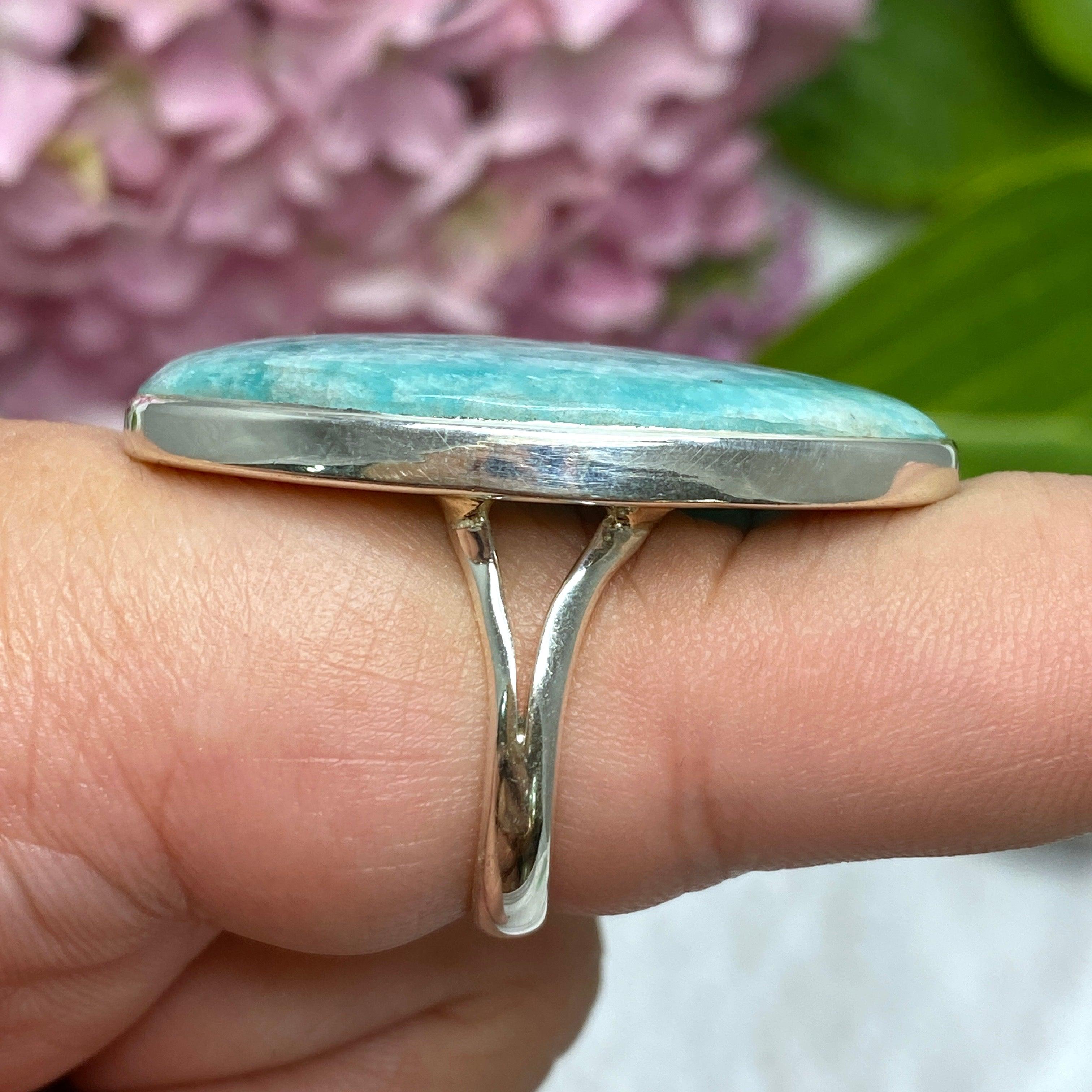 Amazonite Oval Ring for Women - Size 11 - Sterling Silver Gemstone Jewelry (KRGJ2567) | Perfect for Everyday Wear, Gift Giving & Special Occasions