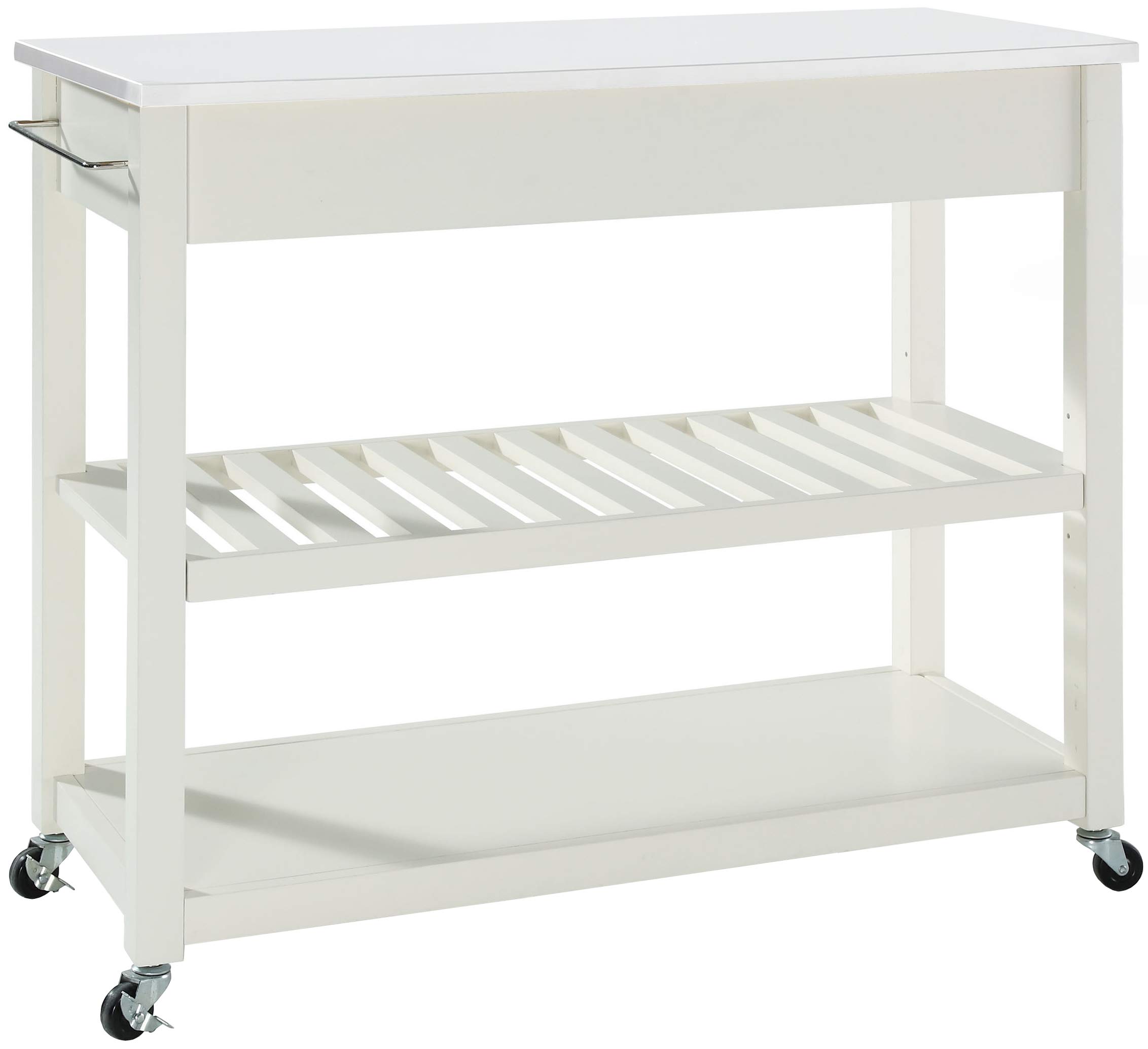 Crosley White Kitchen Prep Rolling Cart with Stone Top - Microwave Stand, Coffee Bar, Storage Shelves - Perfect for Small Spaces, Apartments & Kitchen Organization